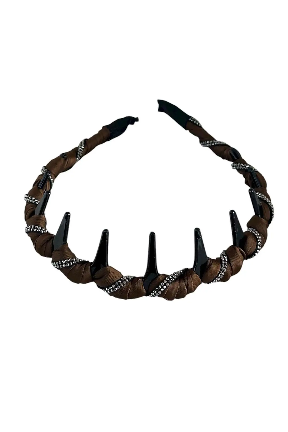 Kahve Renk Taş Detaylı Taraklı Taç