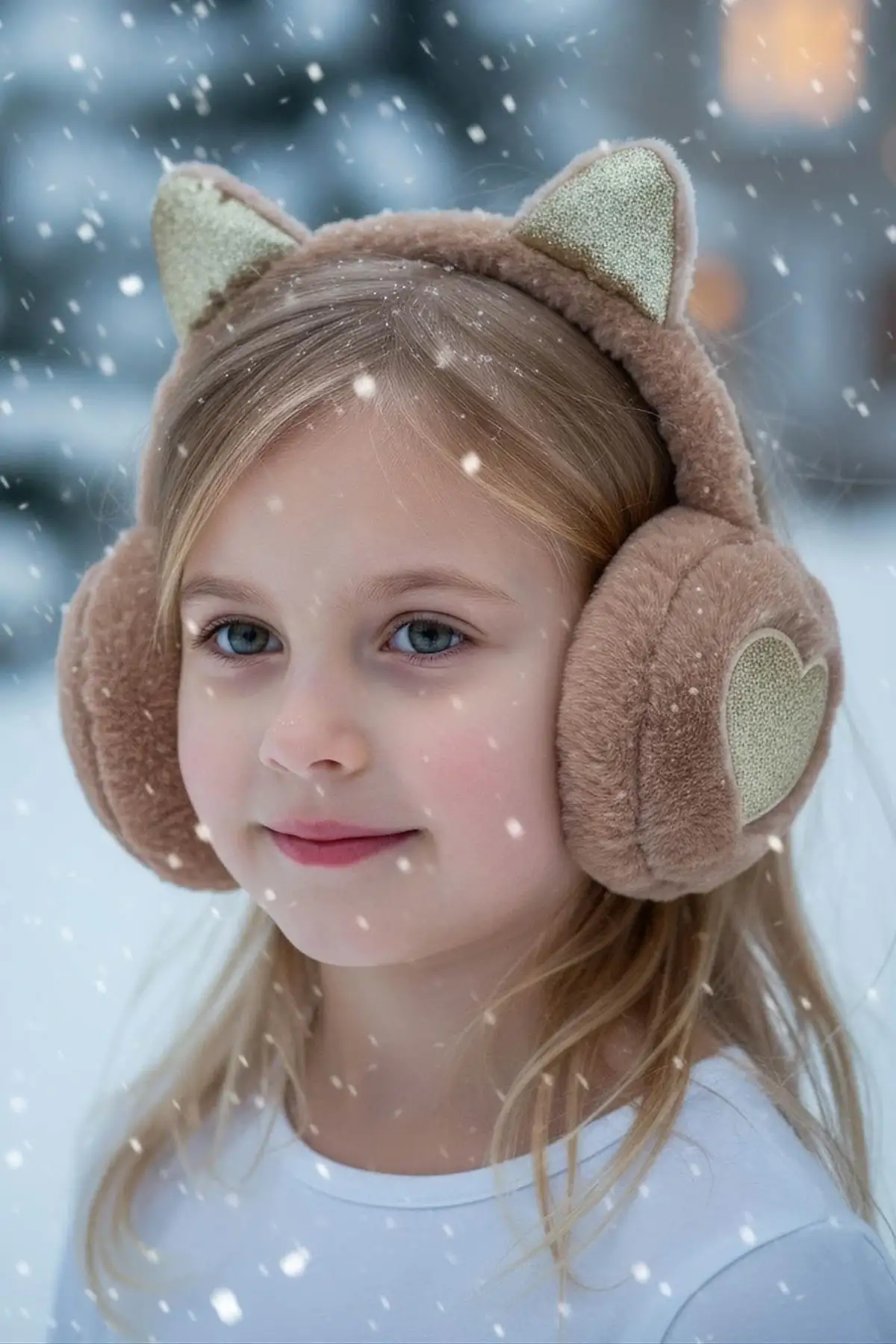 Kahverengi Kalp Figürlü Kulaklı Çocuk Peluş Kulaklık