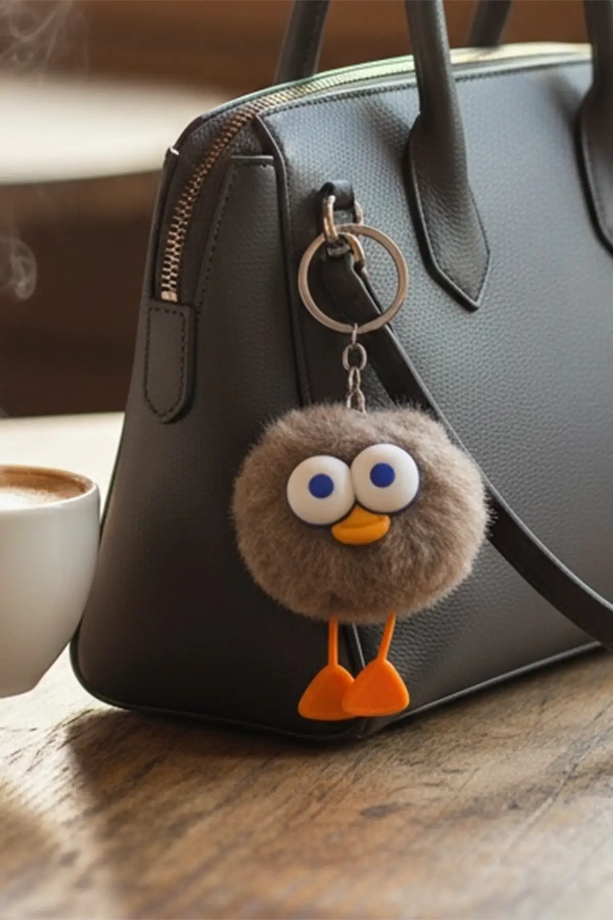 Kahverengi Peluş Canavar Figürlü Anahtarlık