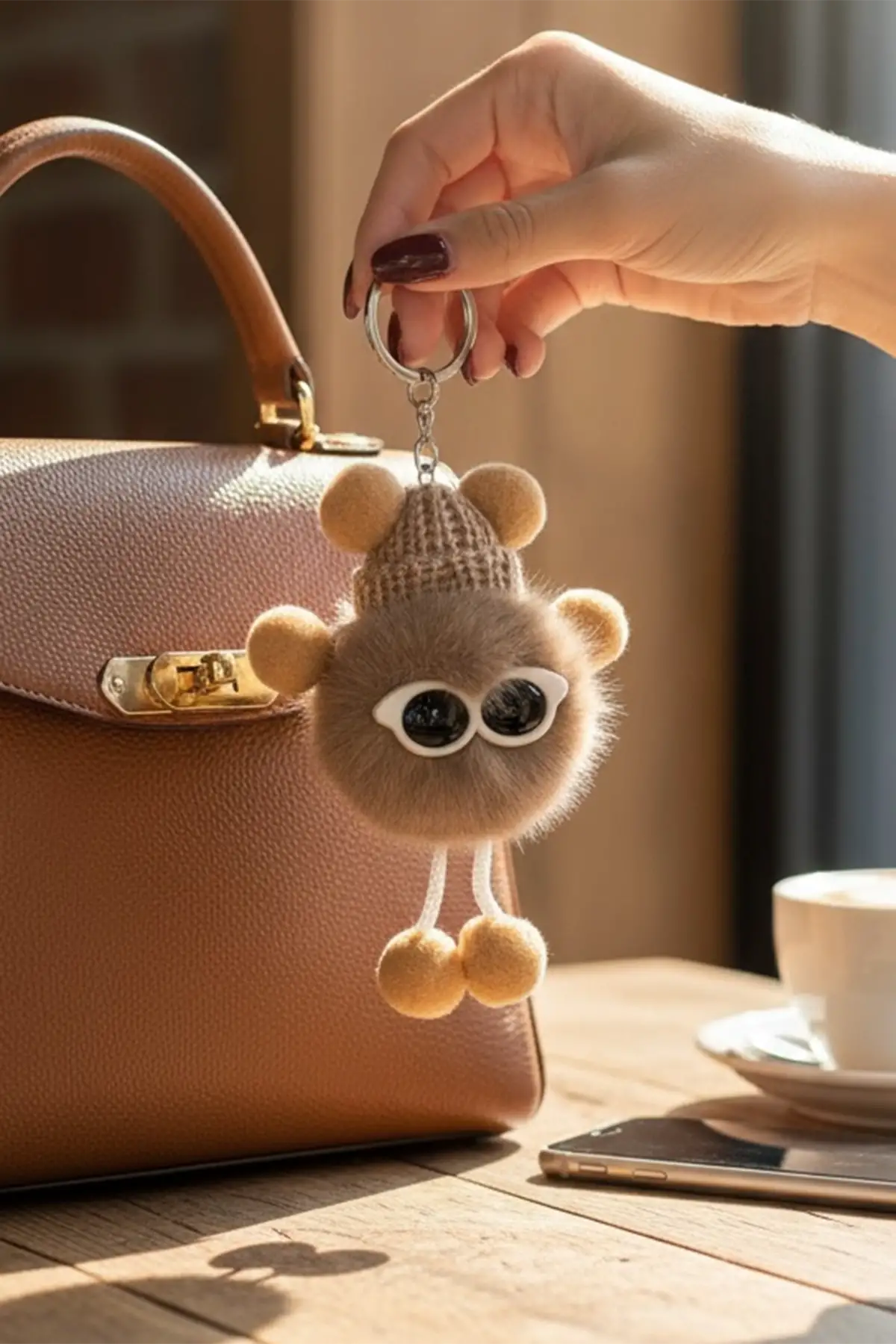 Kahverengi Peluş Detaylı Anahtarlık