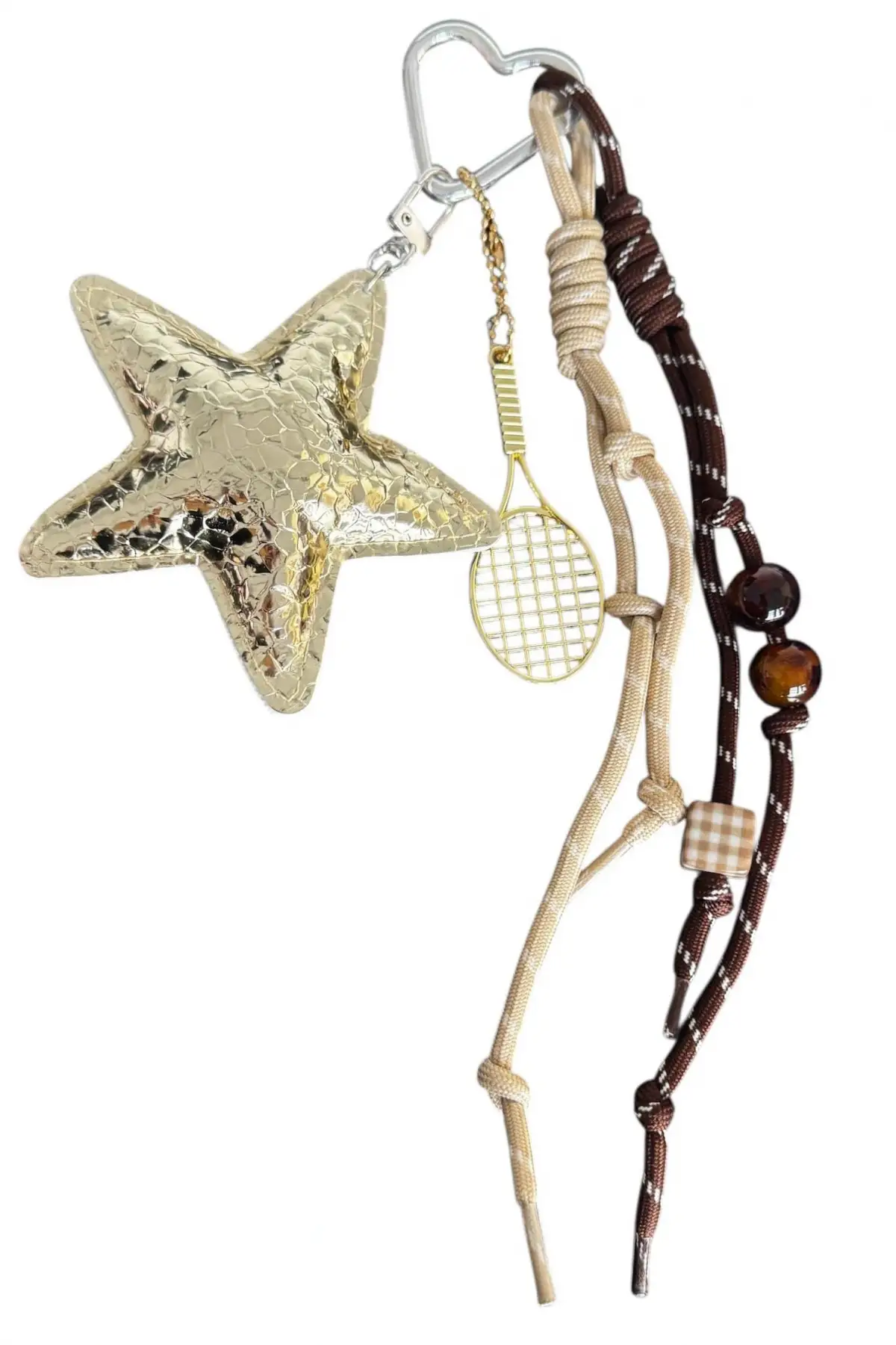 Kahverengi Yıldız Ve Raket Figürlü Çanta Charm/ Anahtarlık