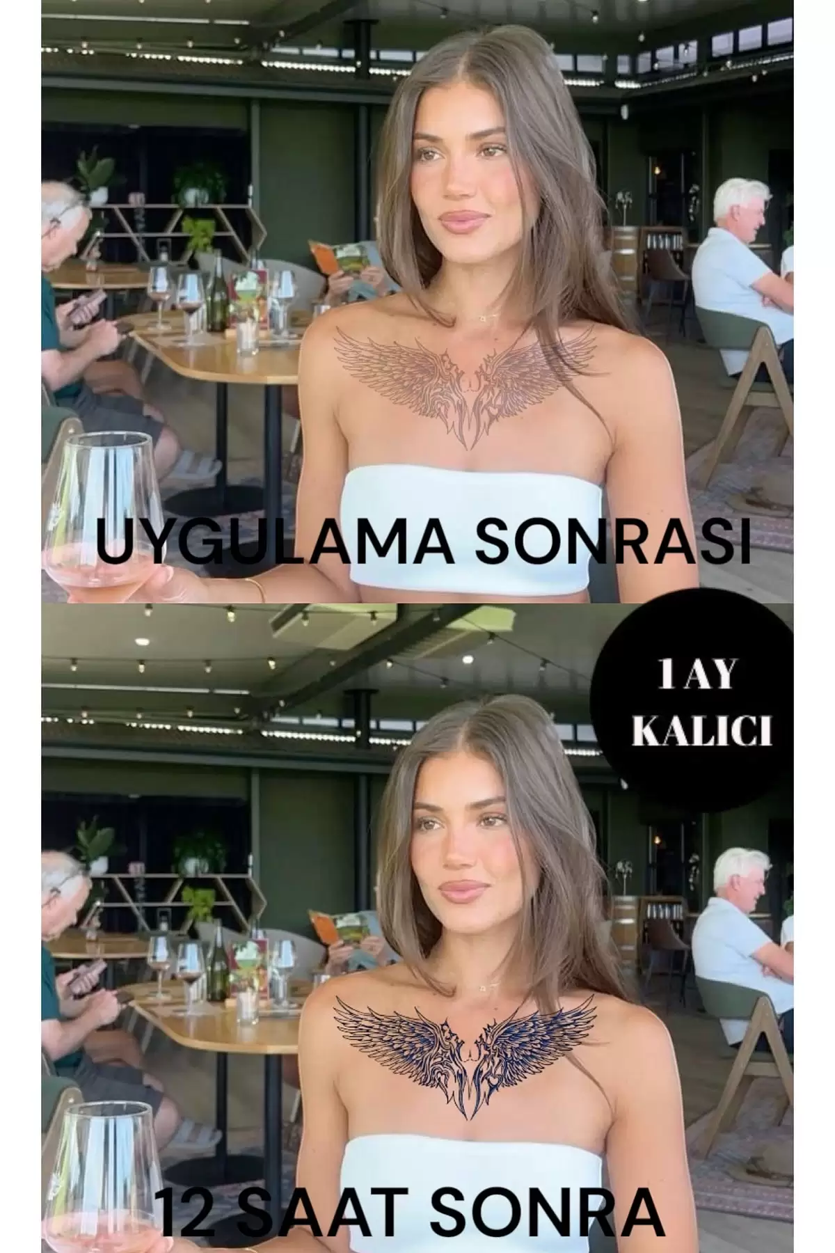 Kanat Figürlü 12 Saat Sonra Kararan Geçici Dövme Tattoo