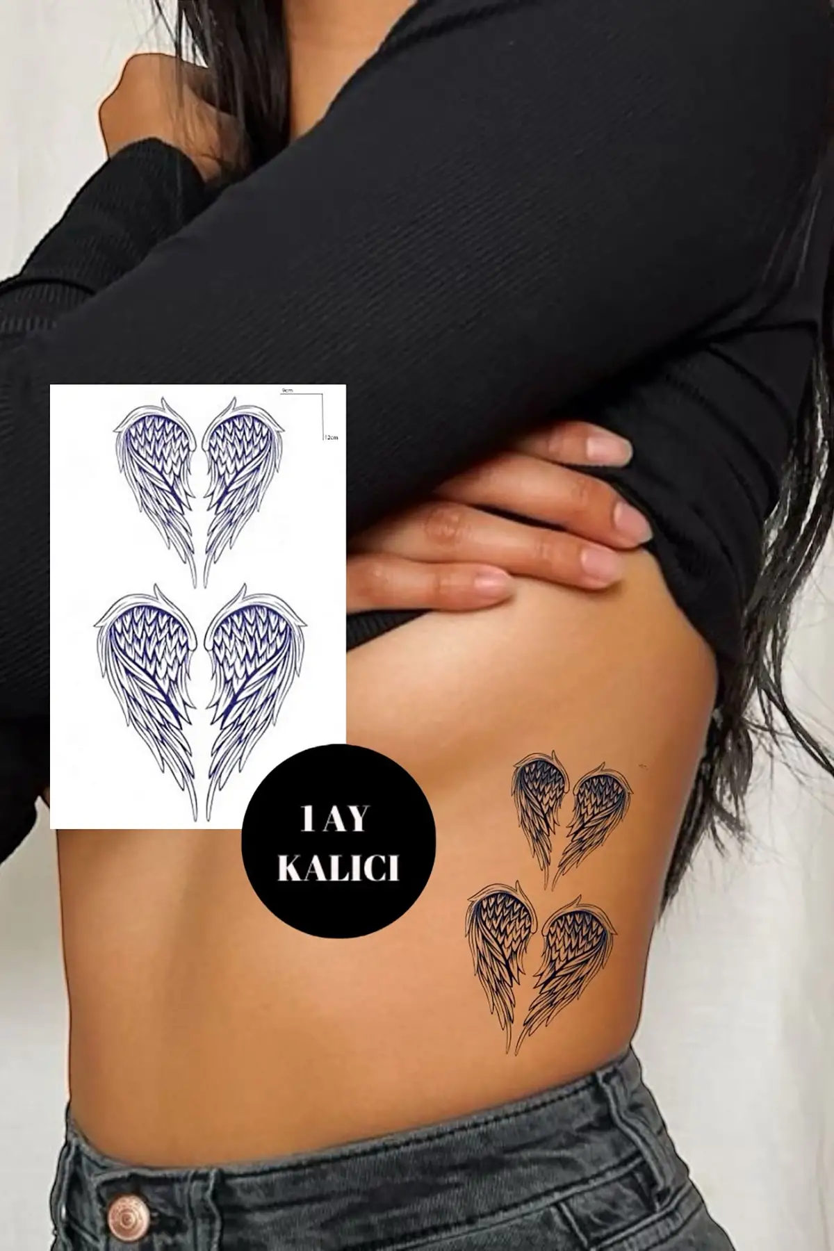 Kanat Figürlü 12 Saat Sonra Kararan Geçici Dövme Tattoo