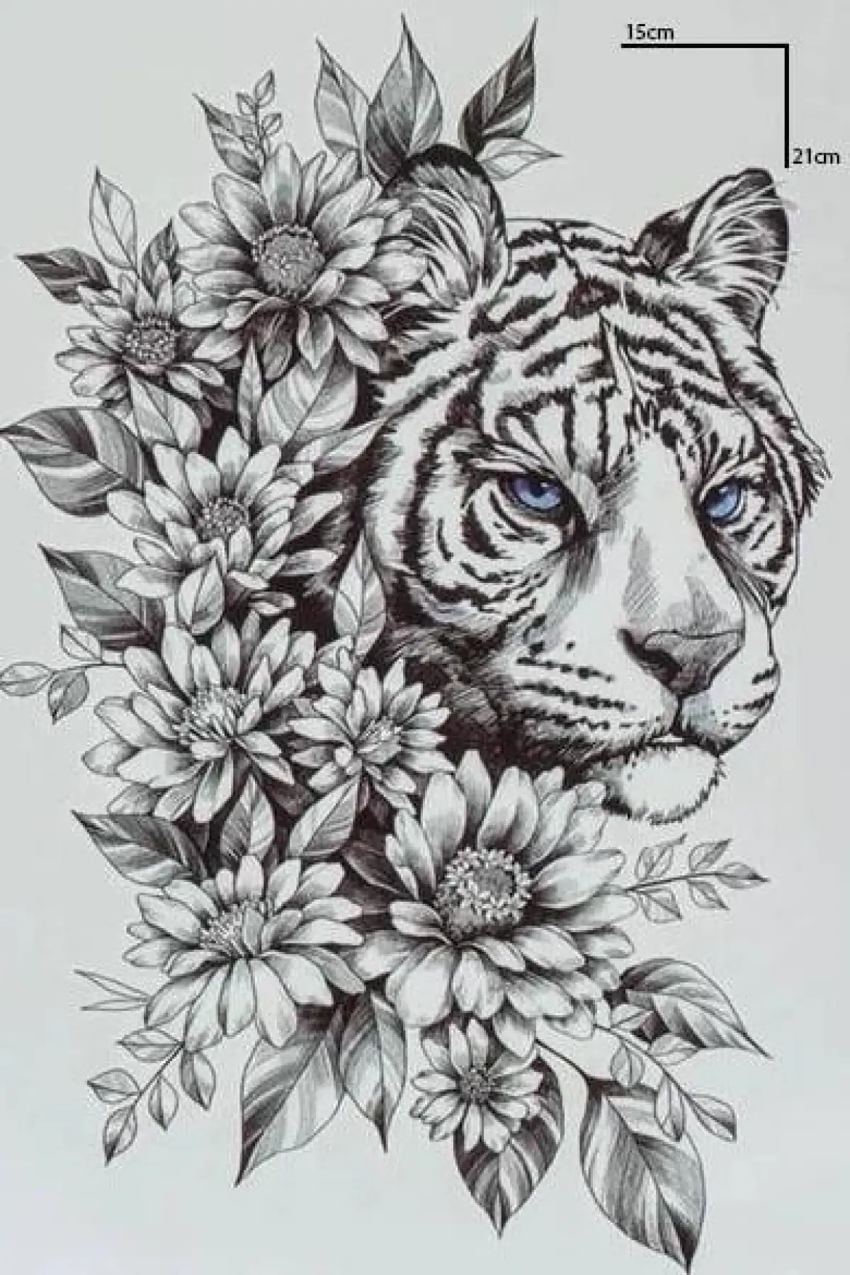 Kaplan Ve Çiçek Figürlü Geçici Dövme Tattoo