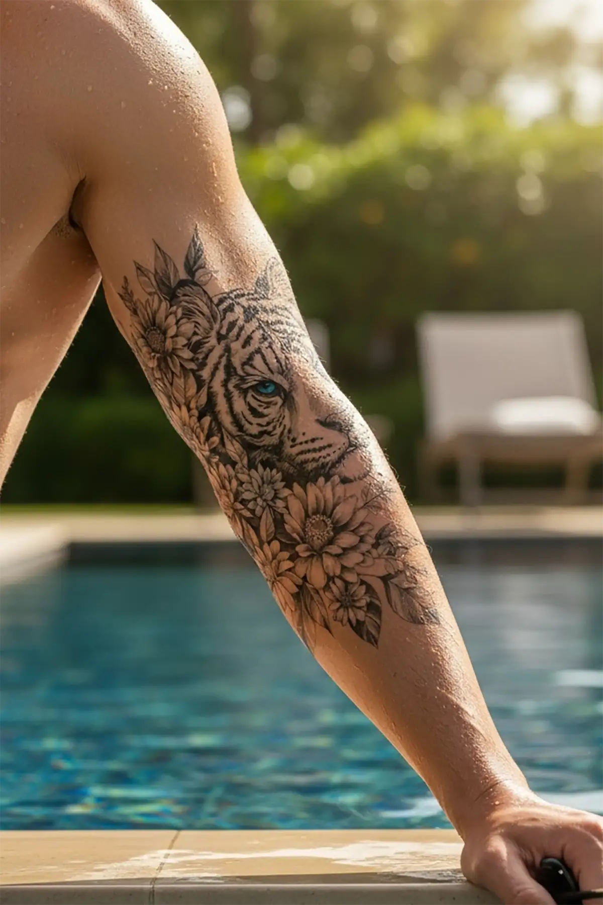 Kaplan Ve Çiçek Figürlü Geçici Dövme Tattoo