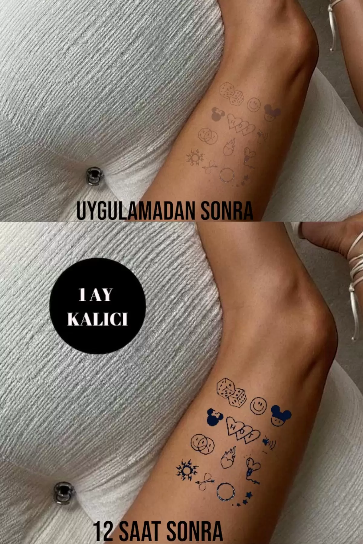Karışık Figürlü 12 Saat Sonra Kararan Geçici Dövme Tattoo