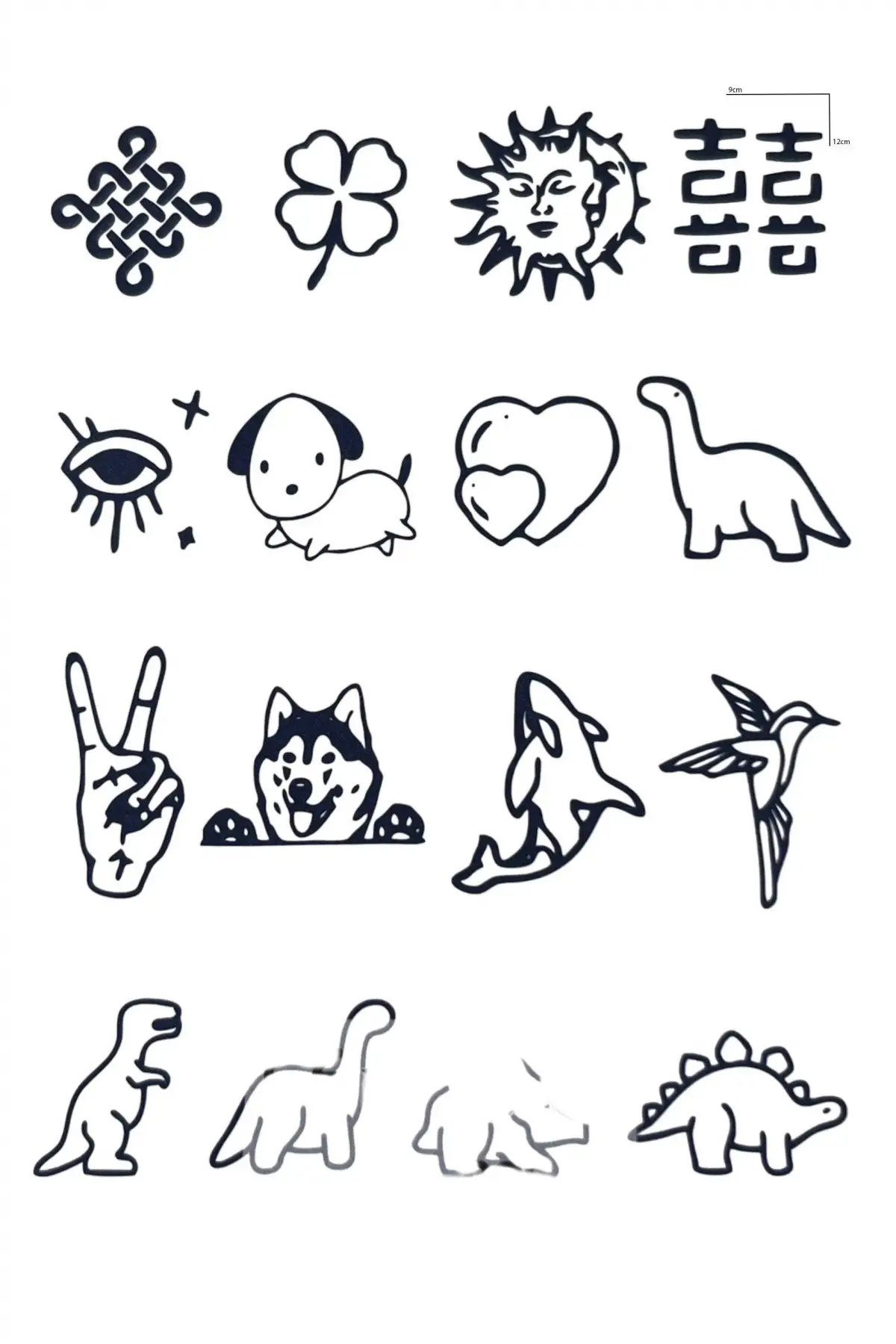 Karışık Figürlü 12 Saat Sonra Kararan Geçici Dövme Tattoo