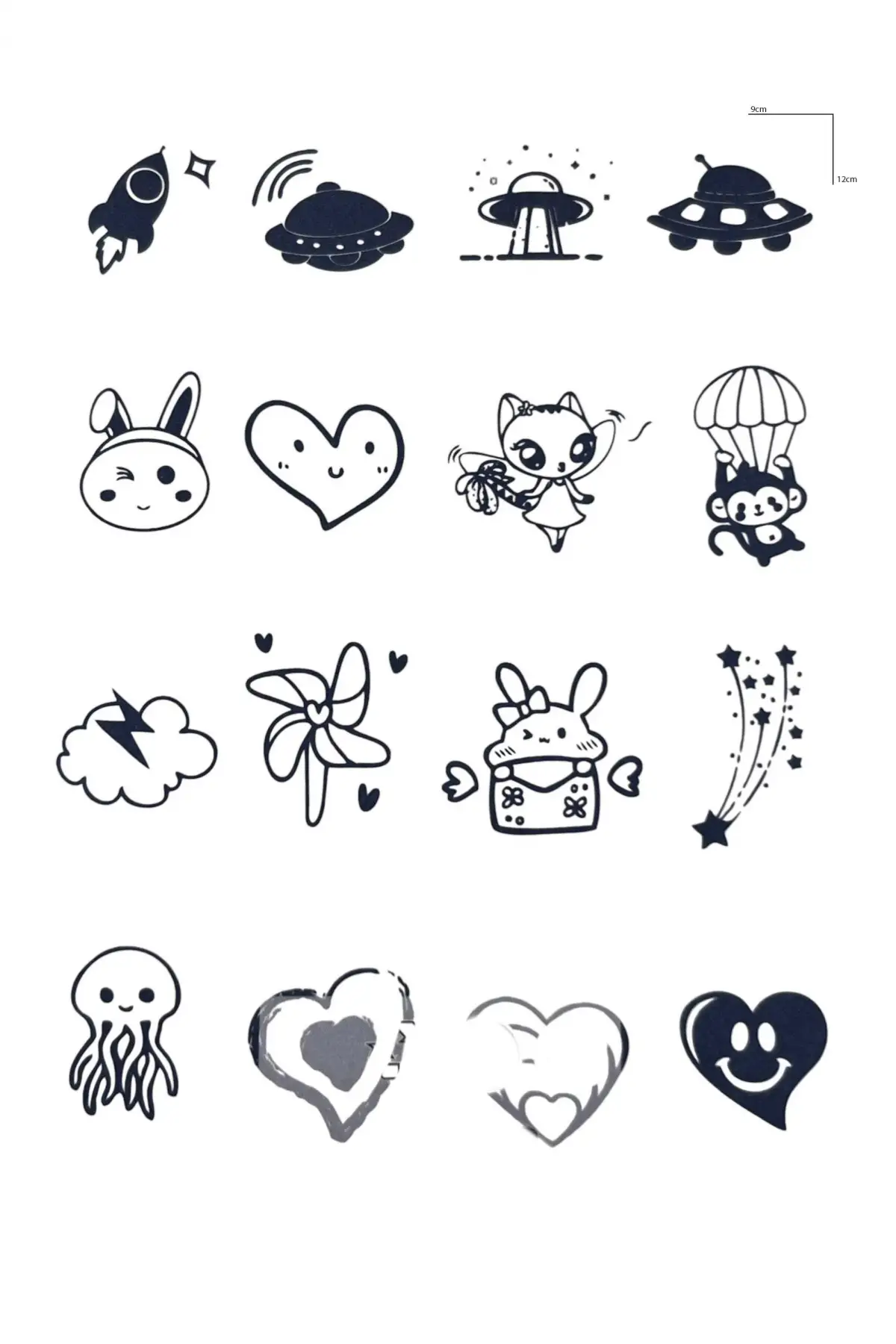 Karışık Figürlü 12 Saat Sonra Kararan Geçici Dövme Tattoo