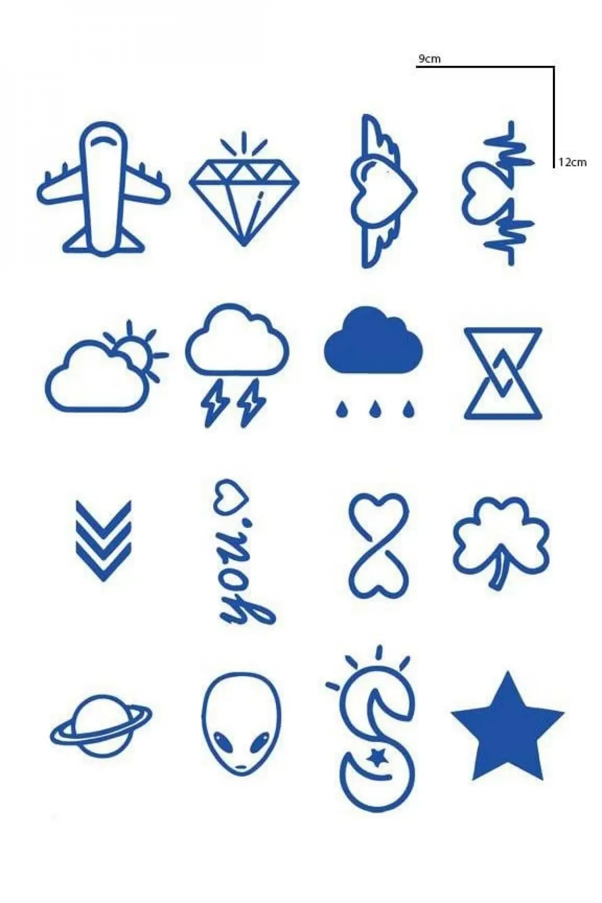 Karışık Figürlü 12 Saat Sonra Kararan Geçici Dövme Tattoo