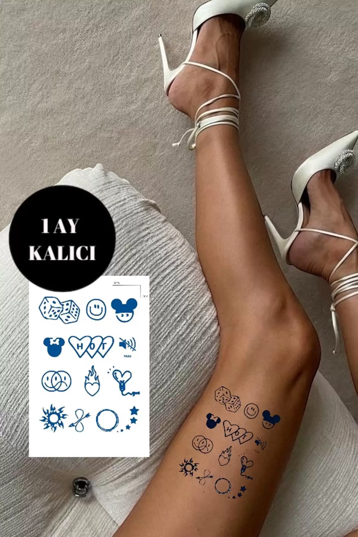 Karışık Figürlü 12 Saat Sonra Kararan Geçici Dövme Tattoo