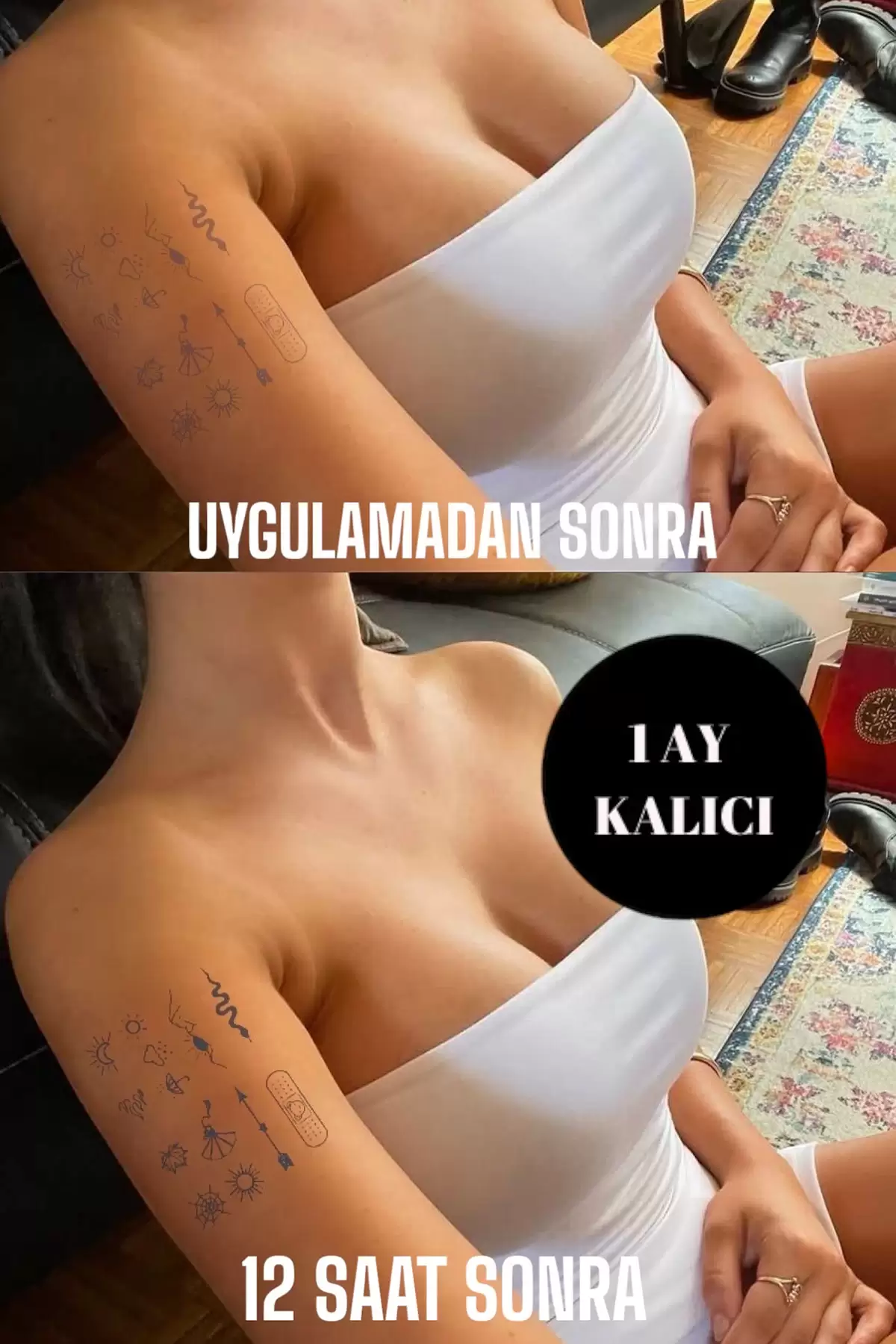 Karışık Figürlü 12 Saat Sonra Kararan Geçici Dövme Tattoo