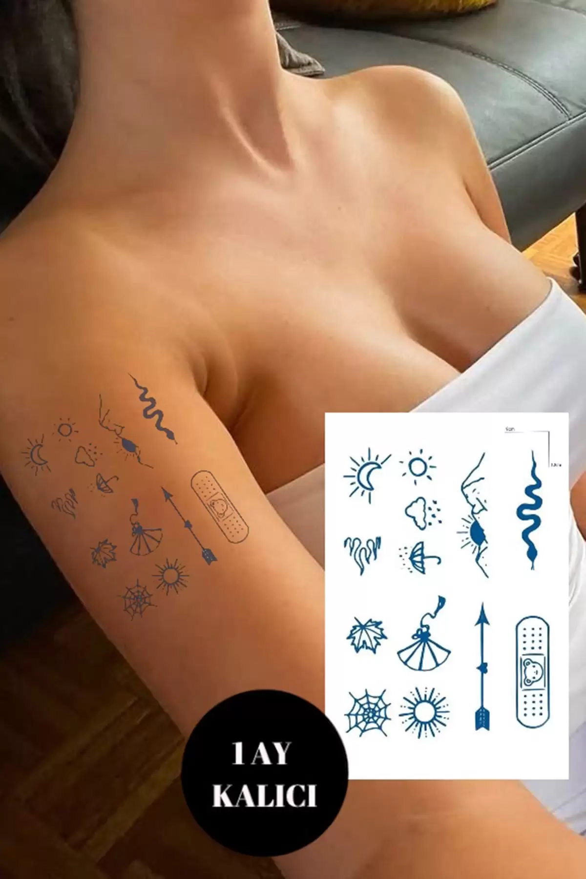 Karışık Figürlü 12 Saat Sonra Kararan Geçici Dövme Tattoo