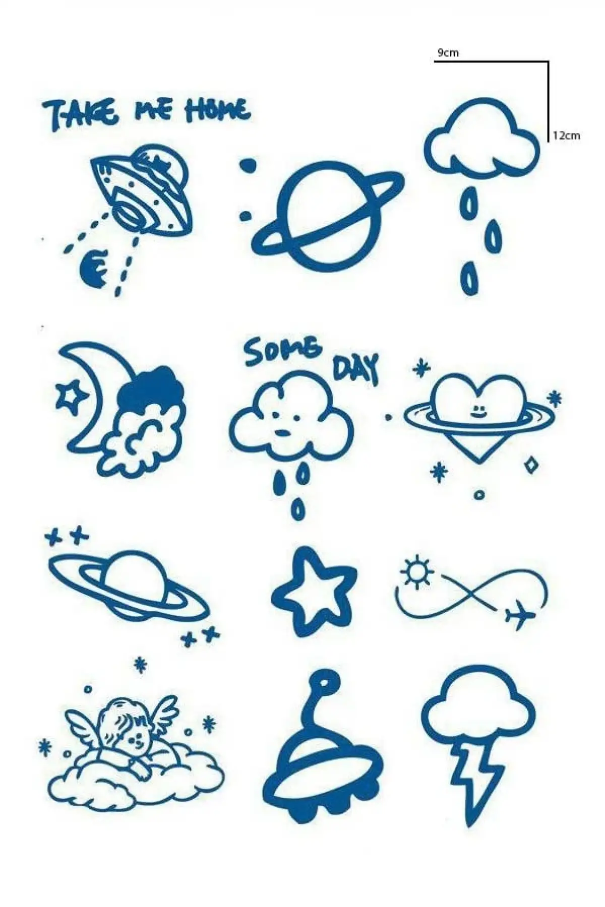 Karışık Figürlü 12 Saat Sonra Kararan Geçici Mini Dövme Tattoo