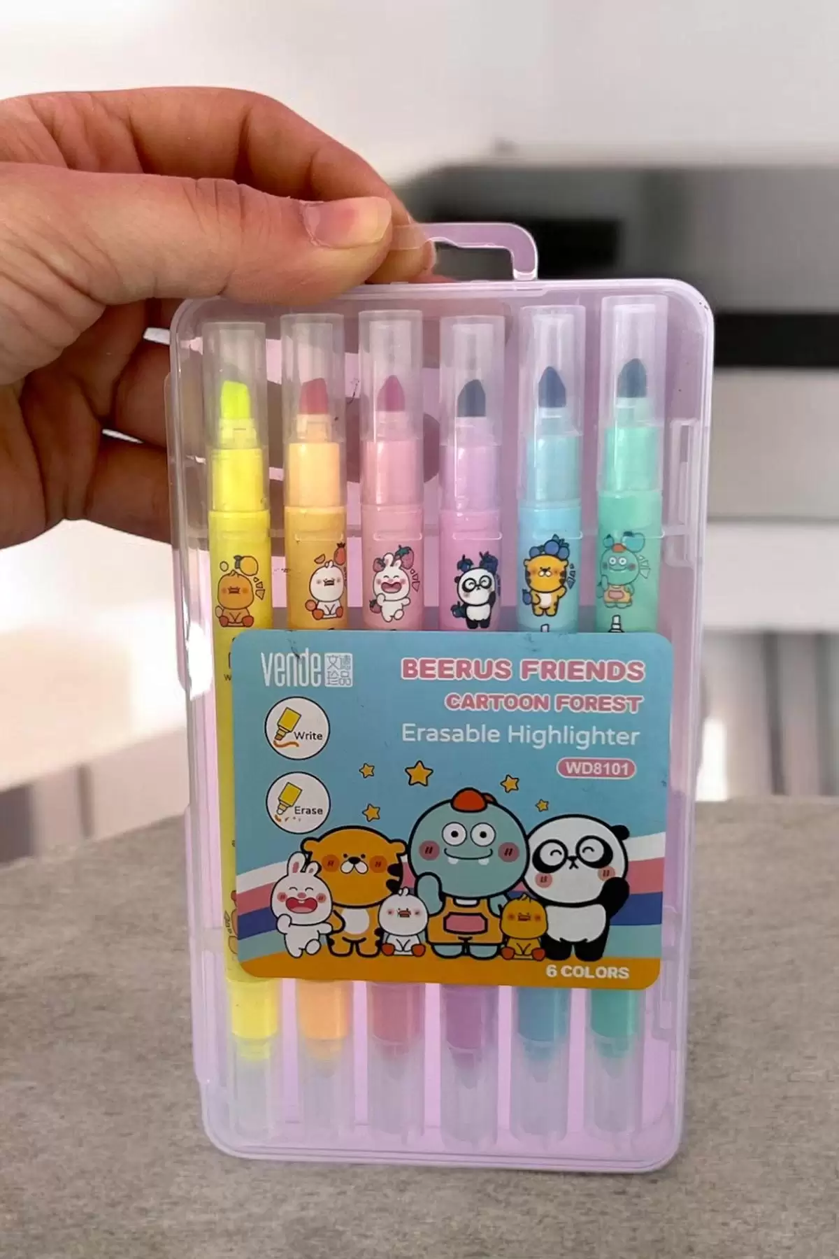 Karışık Figürlü 6lı Silgi Detaylı Fosforlu Kalem Set