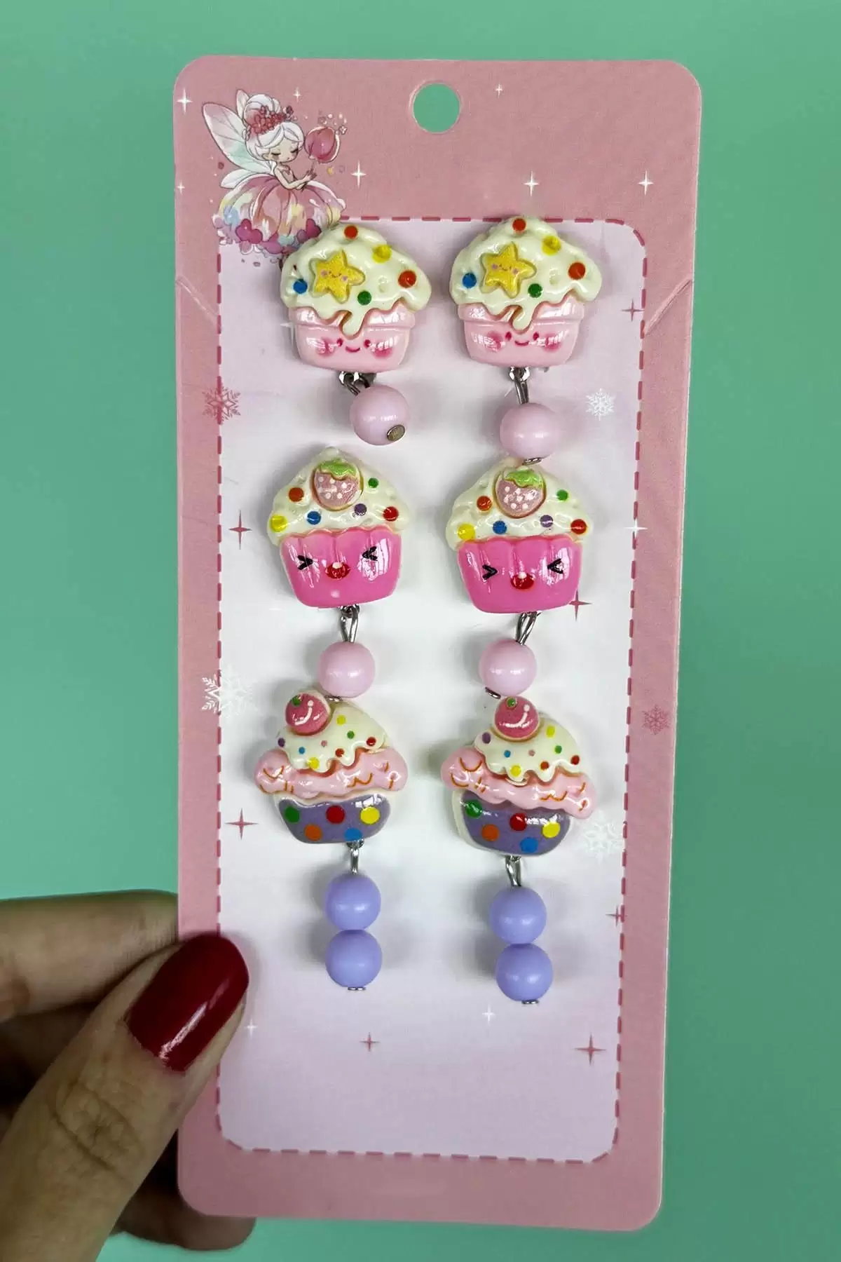 Karışık Renk 6lı CupCake Figürlü Deliksiz Çocuk Küpe Set
