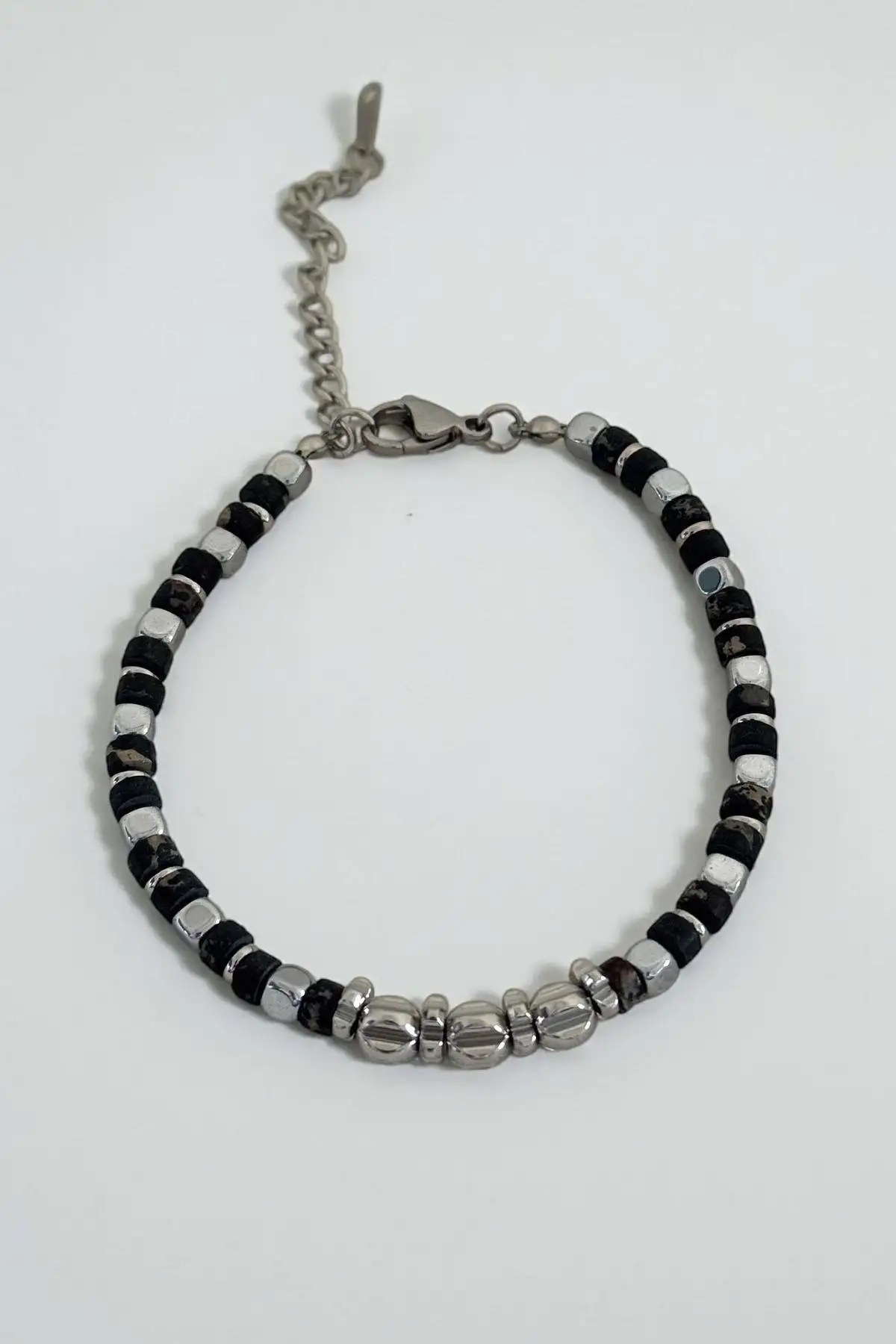 Karışık Renk Boncuk Detaylı Çelik Erkek Bileklik