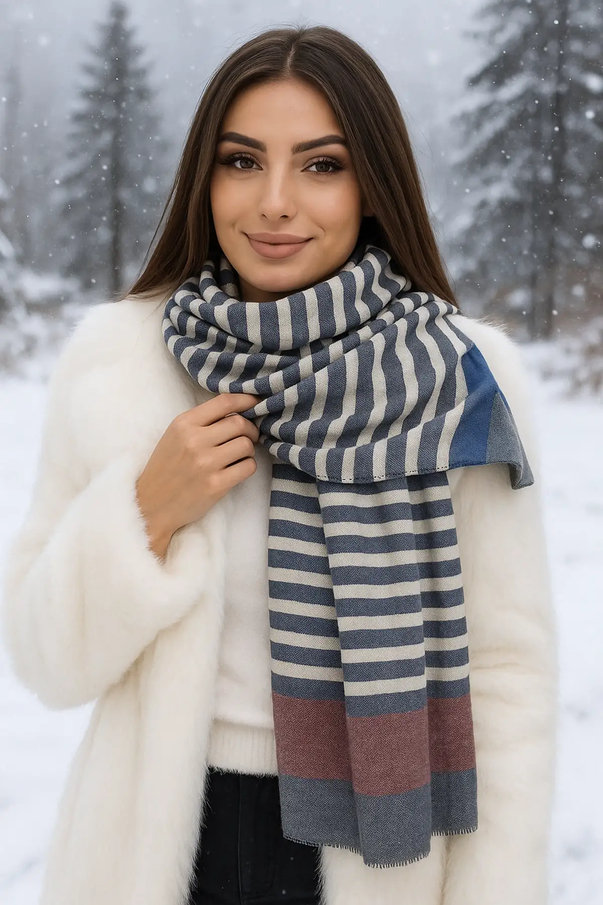Karışık Renk Çizgili Unisex Şal