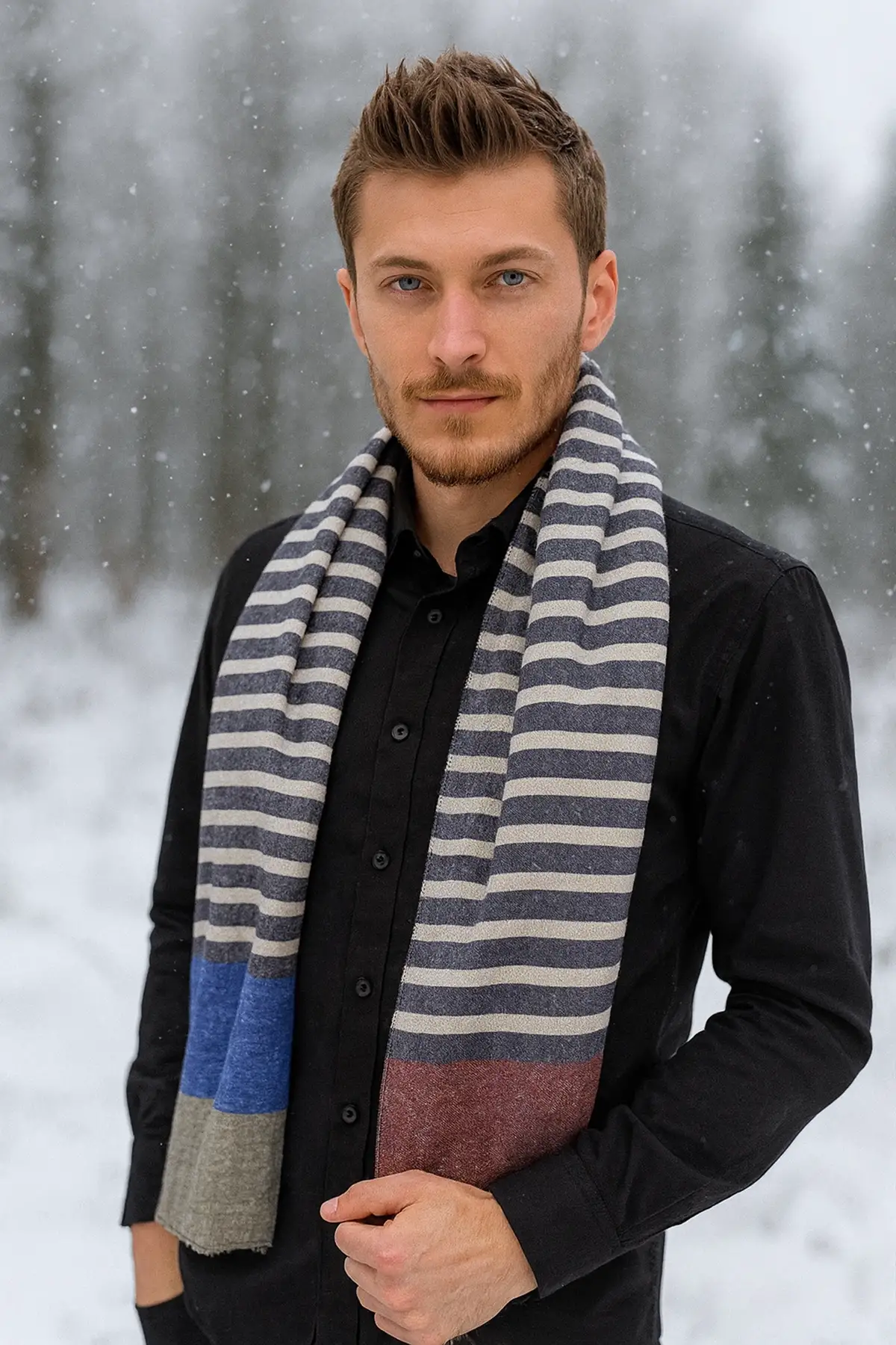 Karışık Renk Çizgili Unisex Şal