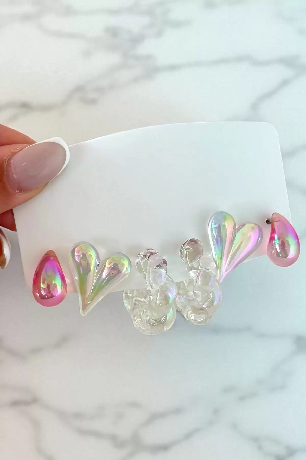 Karışık Renk Hologramlı 6lı Küpe Set