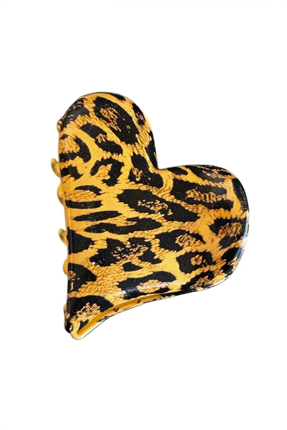 Karışık Renk Kalp Figürlü Leopar Desenli Metal Mandal Toka