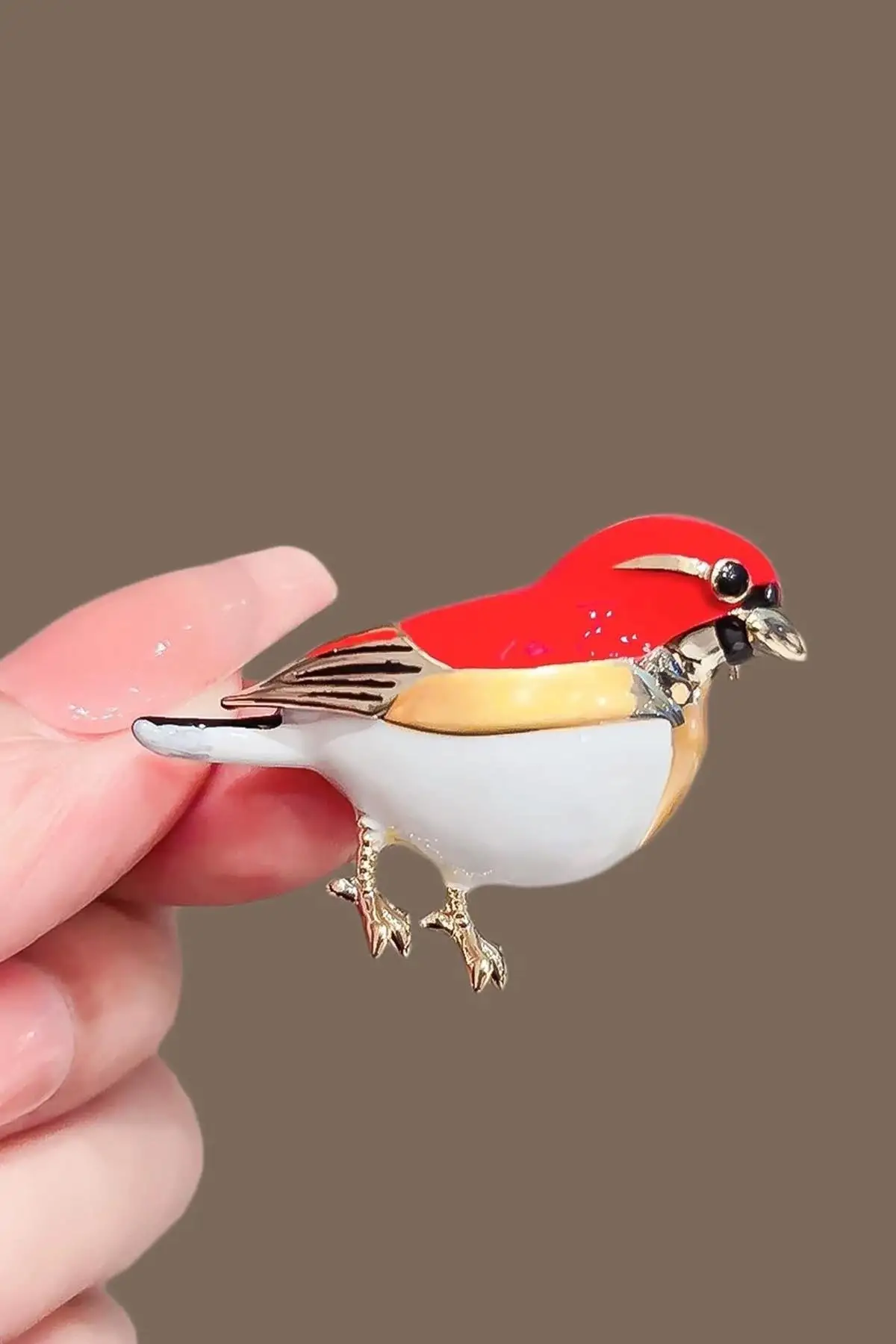 Karışık Renk Kuş Figürlü Broş