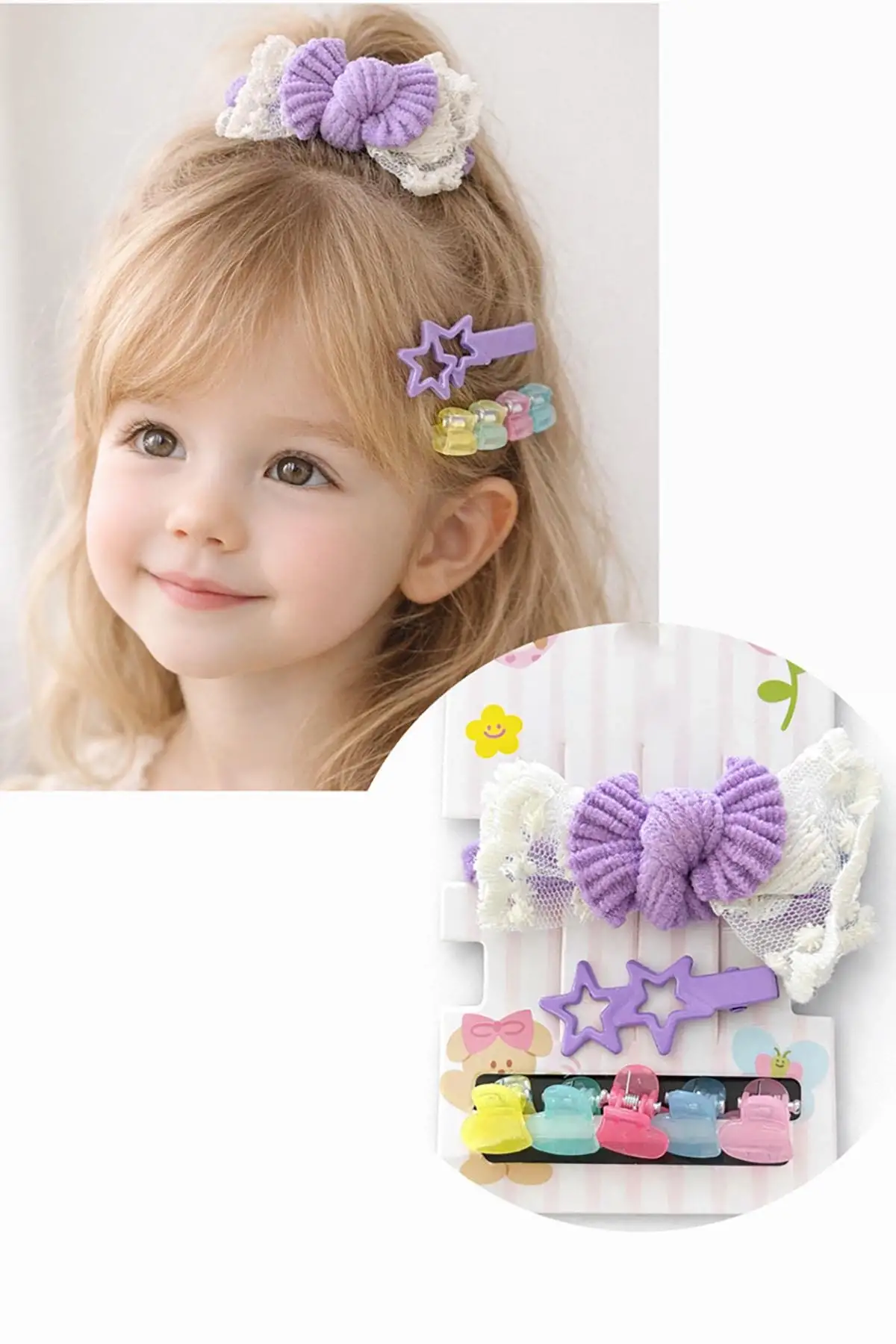 Karışık Renk Lastik Yan Toka Ve Mini Mandal Toka Set