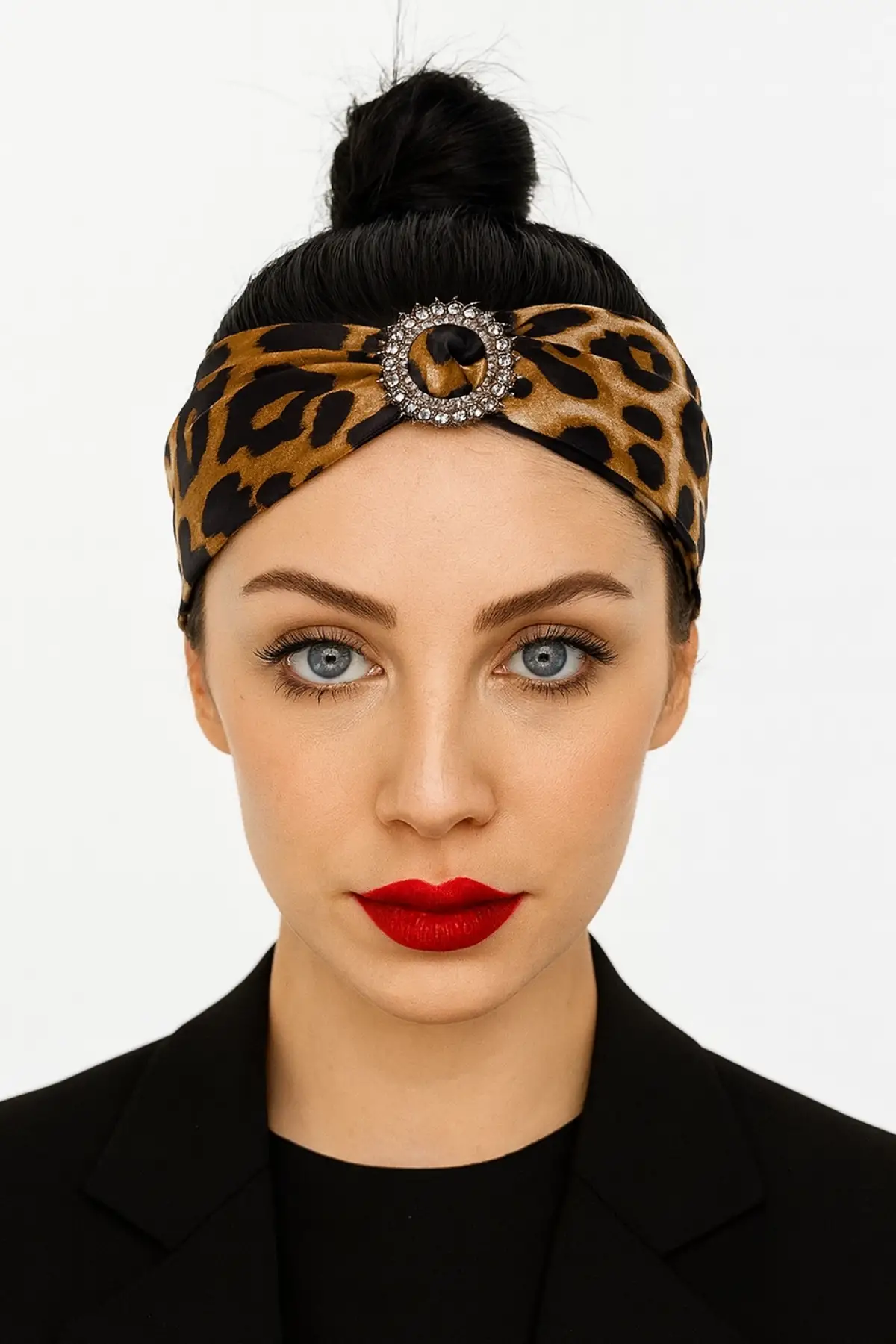 Karışık Renk Leopar Desenli Taş Detaylı Taç