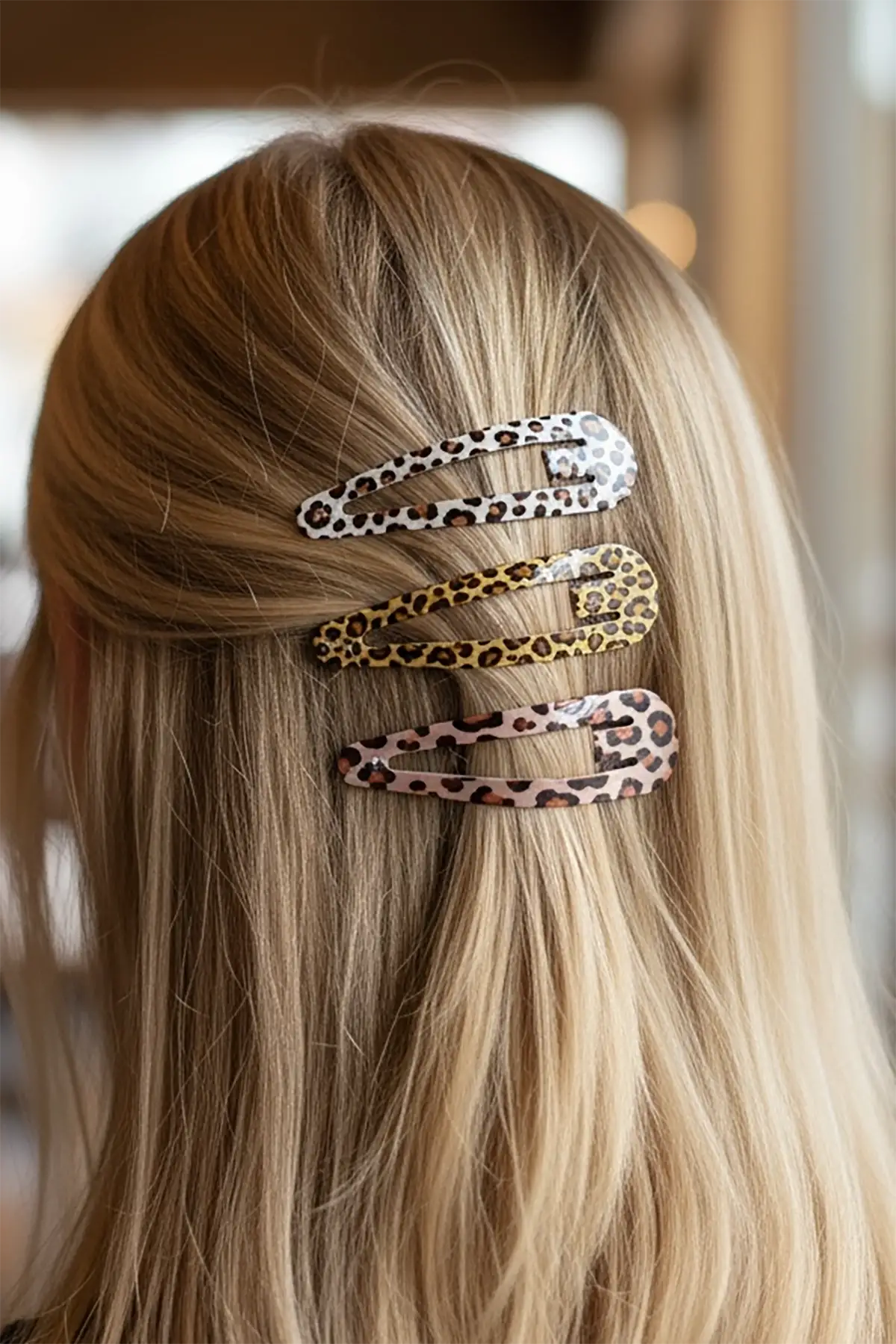 Karışık Renk Leopar Desenli Yan Toka