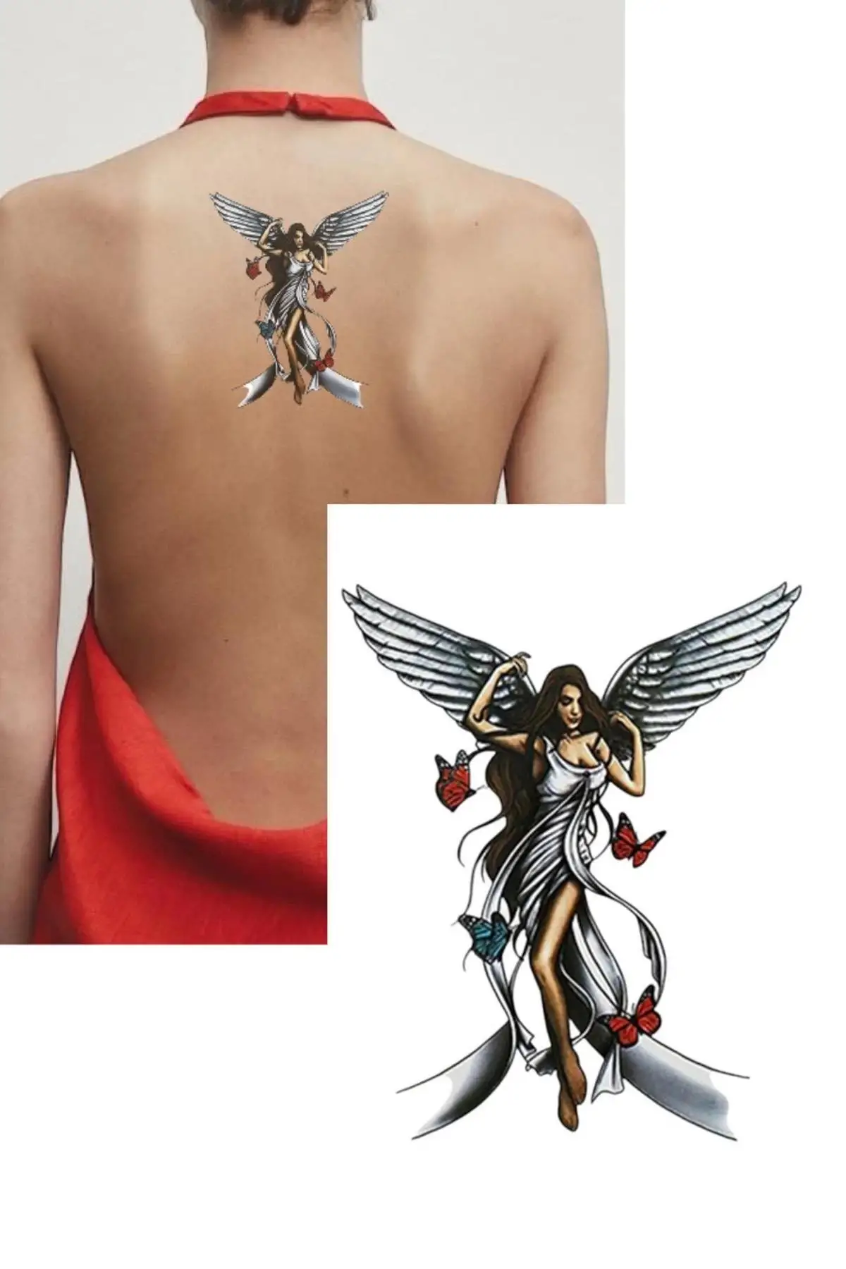 Karışık Renk Melek Figürlü Dövme Tattoo