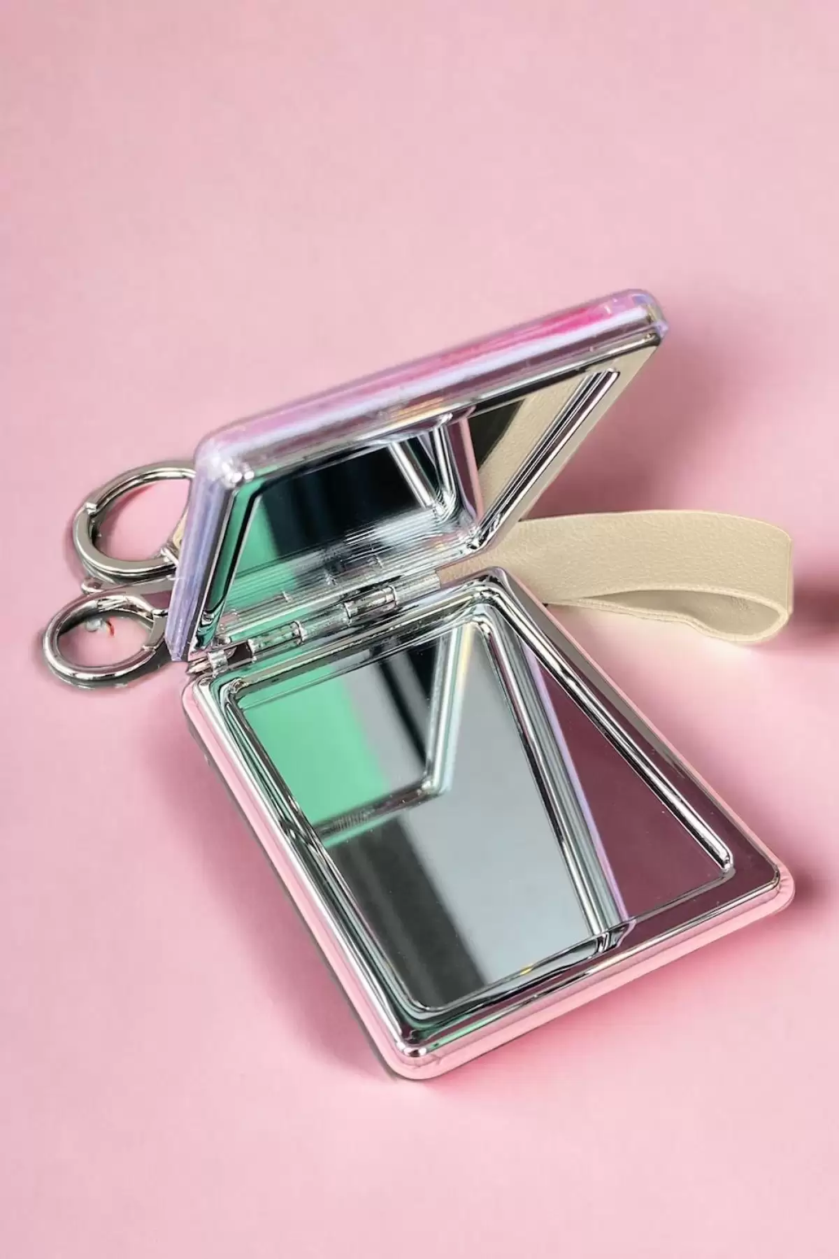 Karışık Renk Simli Kelebek Figürlü Cep Aynası/ Anahtarlık
