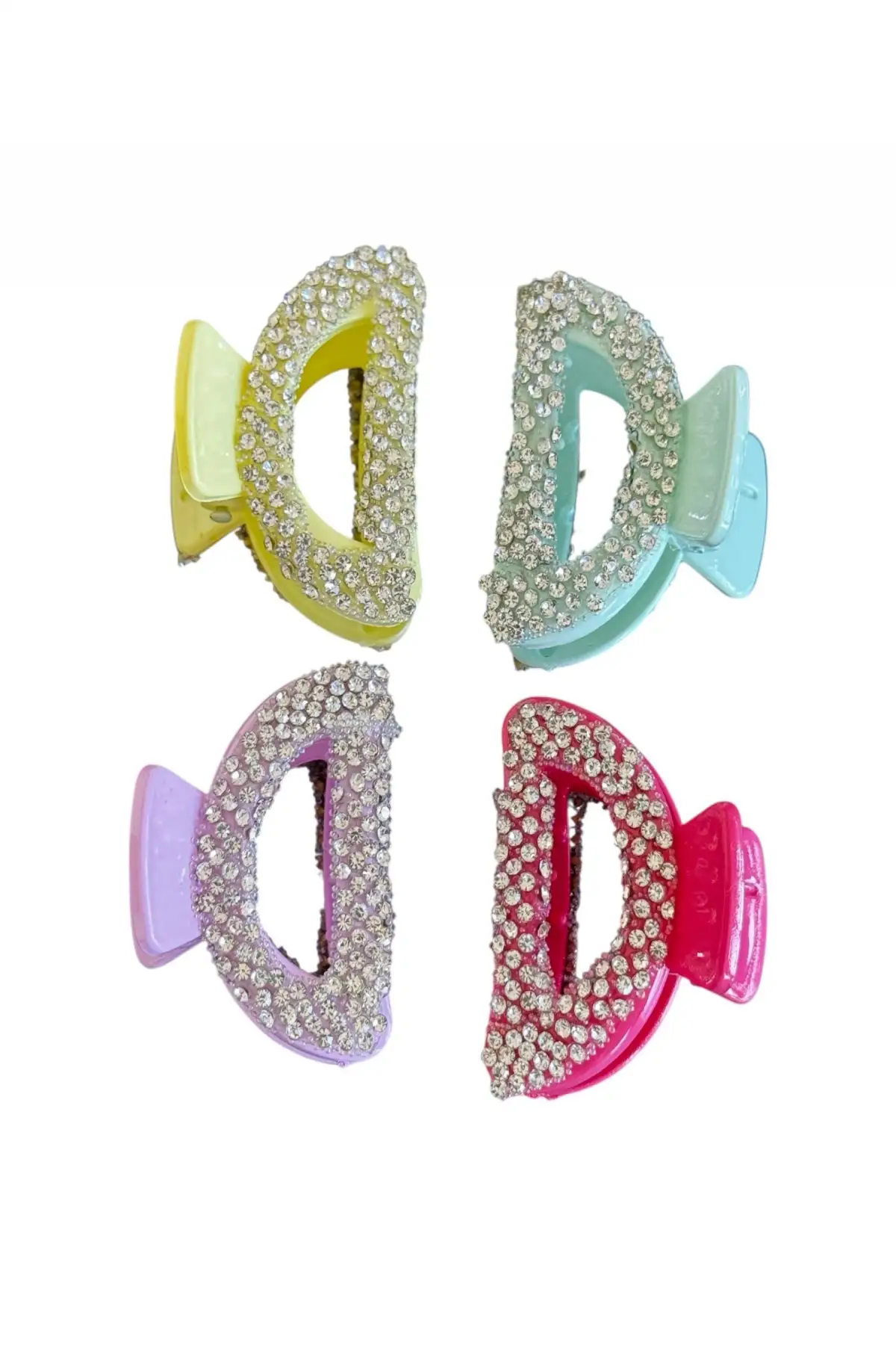 Karışık Renk Taş Detaylı 4lü Mini Mandal Toka Set