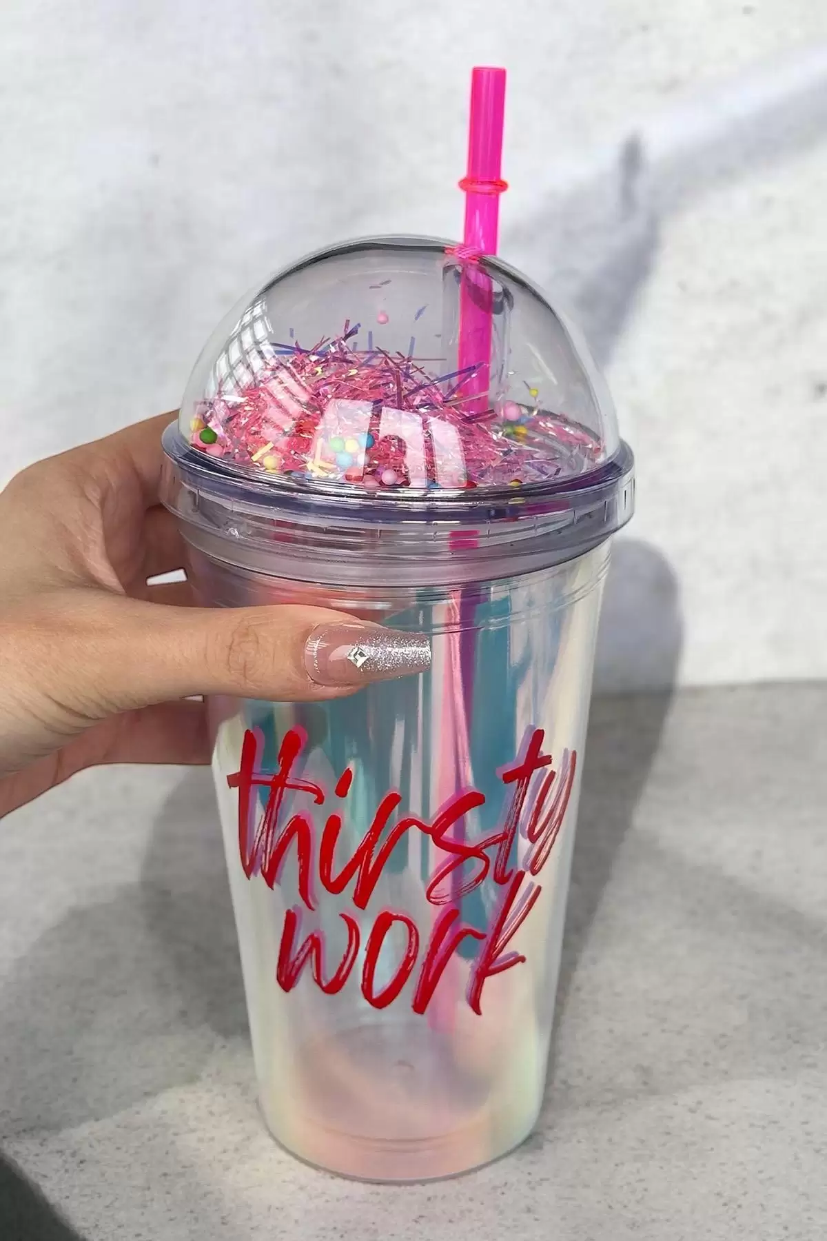Karışık Renk Thirsty Work Yazılı Pipetli Suluk