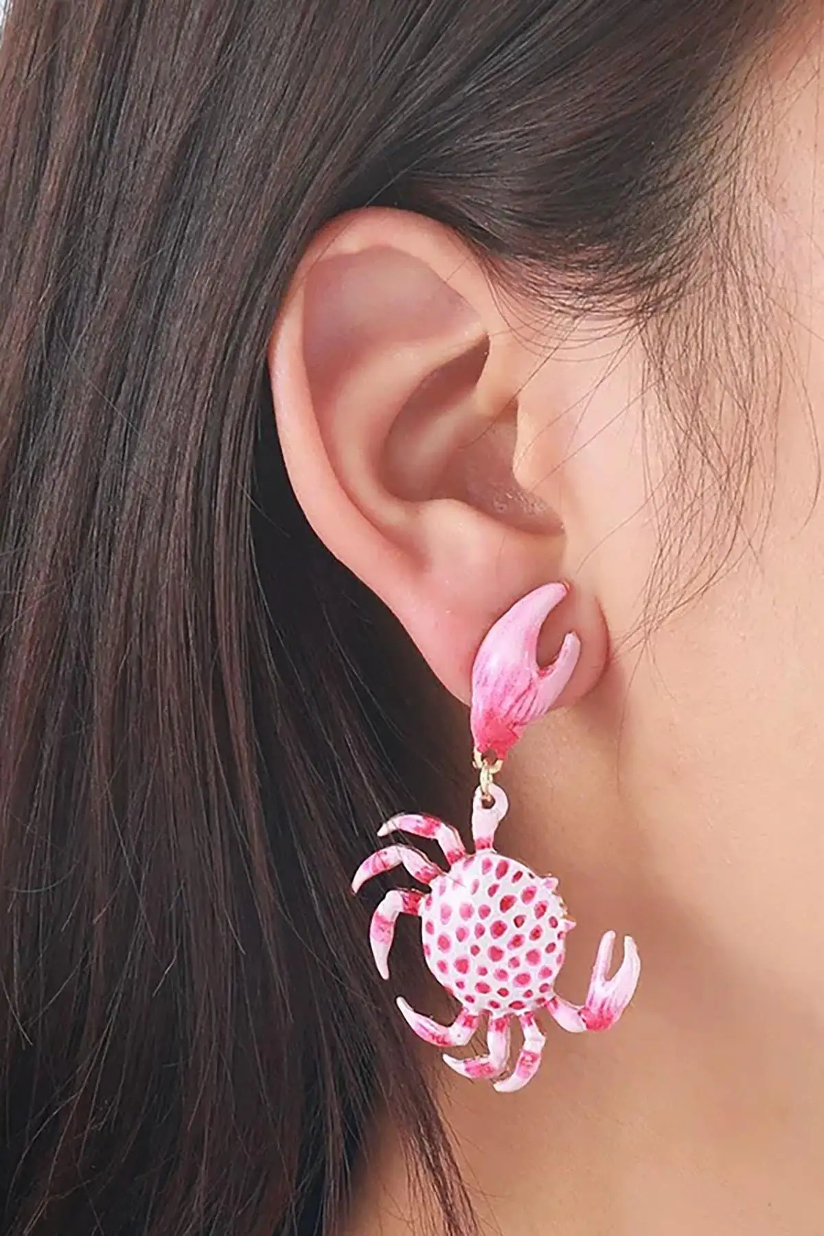 Karışık Renk Yengeç Figürlü Tasarım Küpe(Çift)