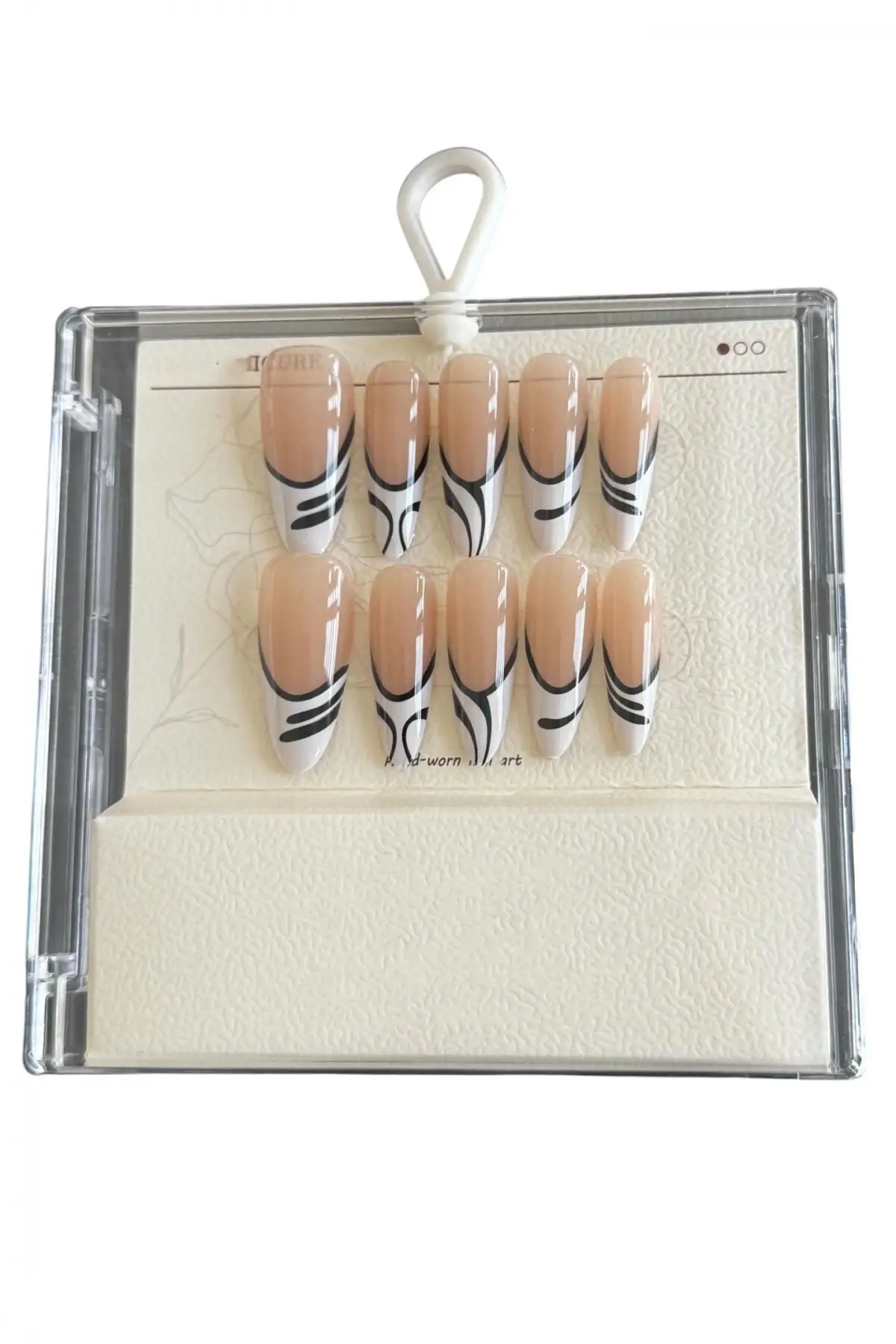 Karışık Renk Zebra Detaylı Jel Tırnak Görünümlü 10lu Takma Tınak Set (Yapıştırıcılı)