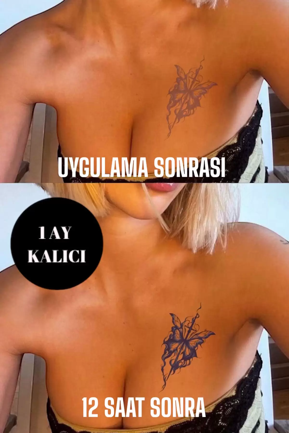 Kelebek Figürlü 12 Saat Sonra Kararan Geçici Dövme Tattoo