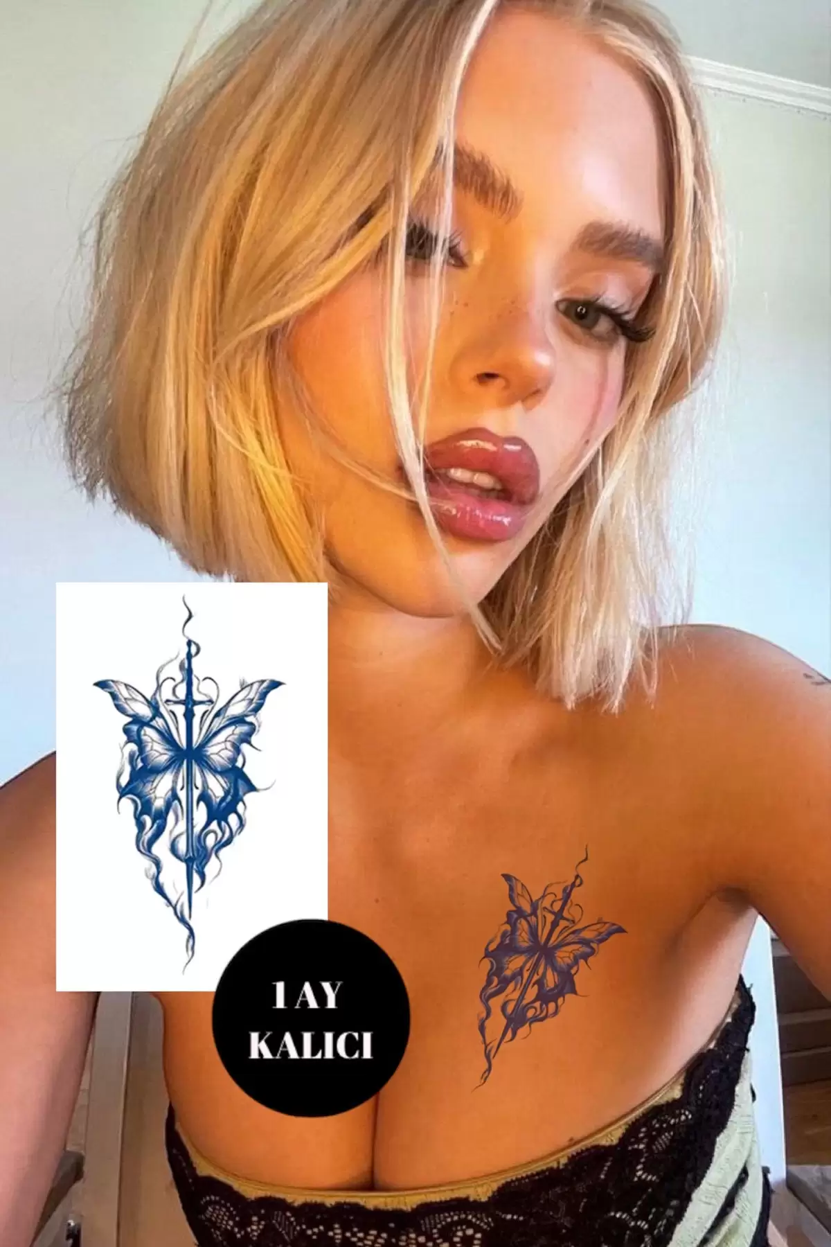 Kelebek Figürlü 12 Saat Sonra Kararan Geçici Dövme Tattoo