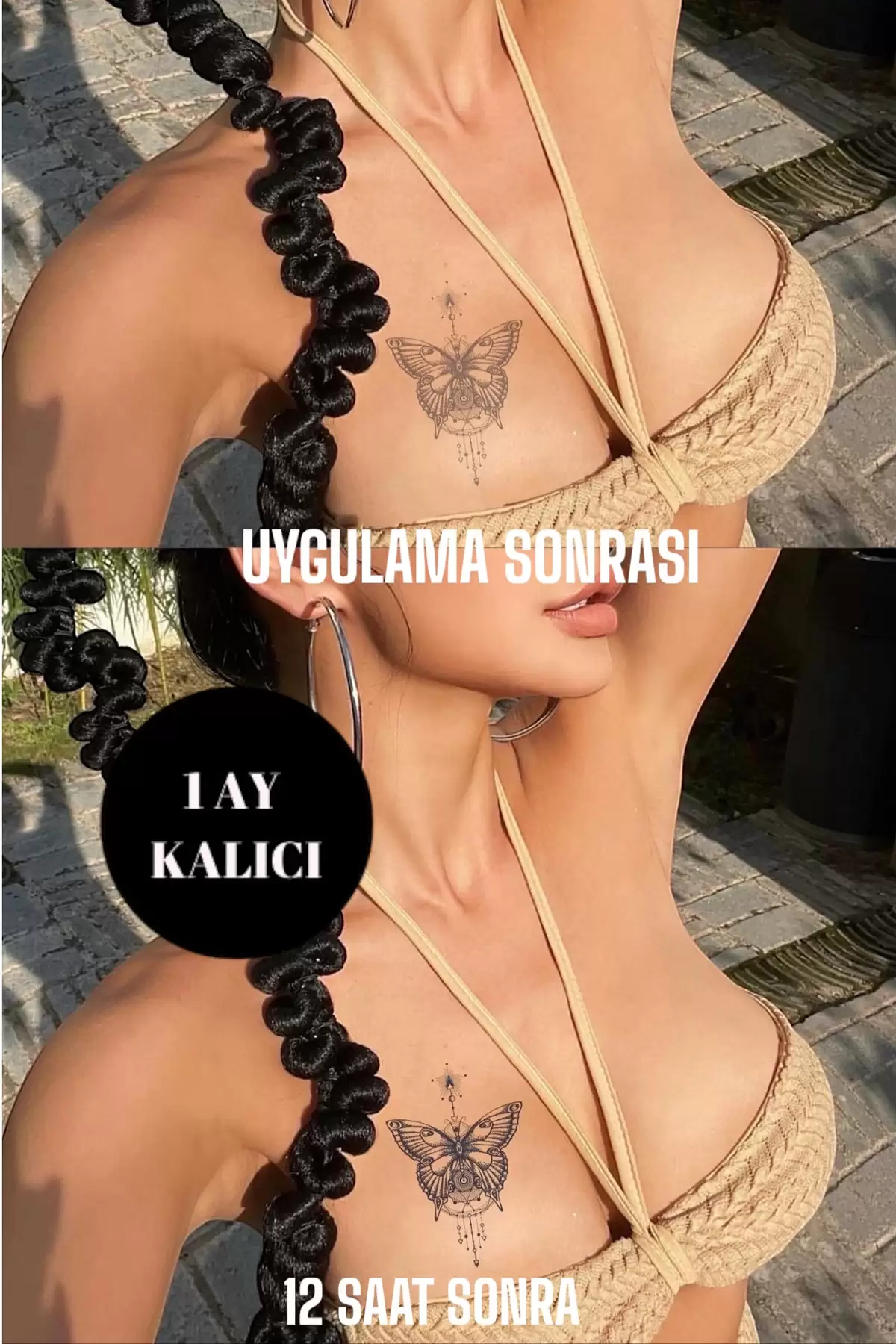 Kelebek Figürlü 12 Saat Sonra Kararan Geçici Dövme Tattoo