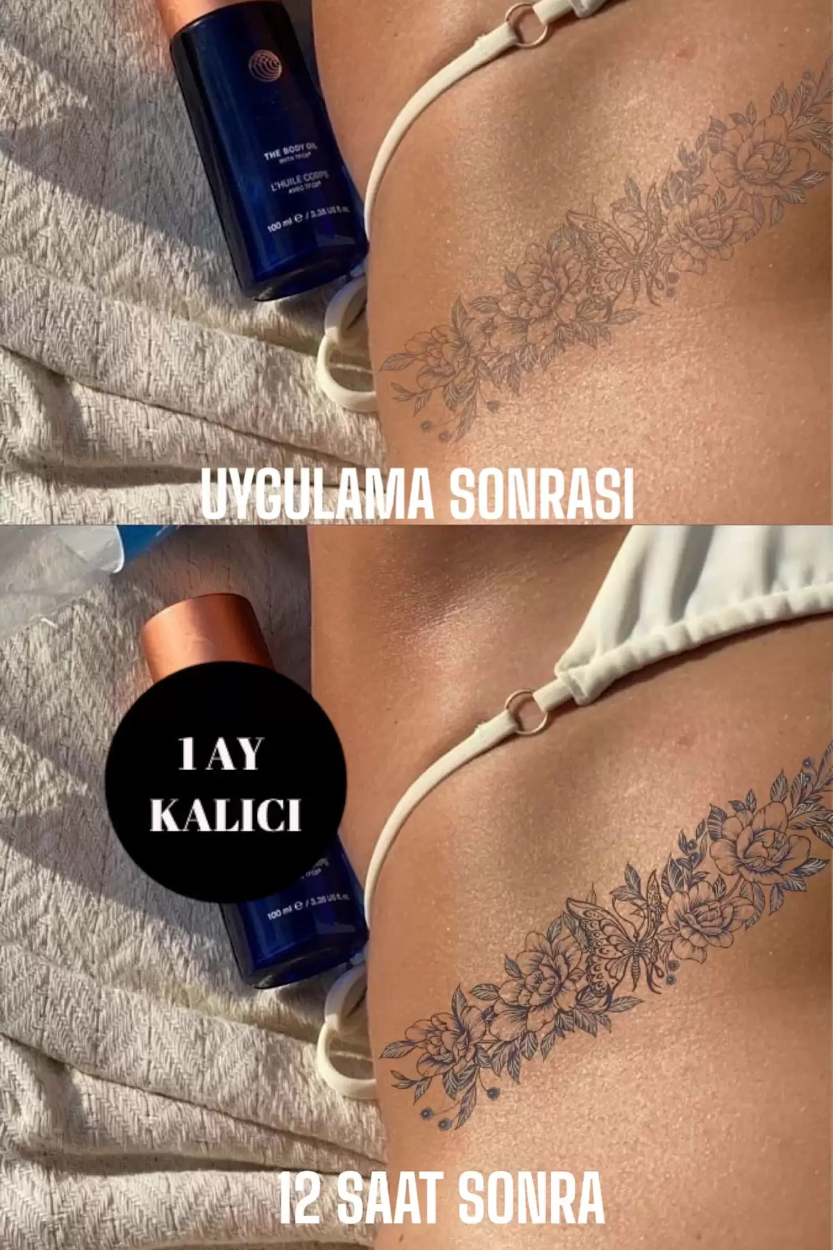 Kelebek Ve Çiçek Figürlü 12 Saat Sonra Kararan Geçici Dövme Tattoo