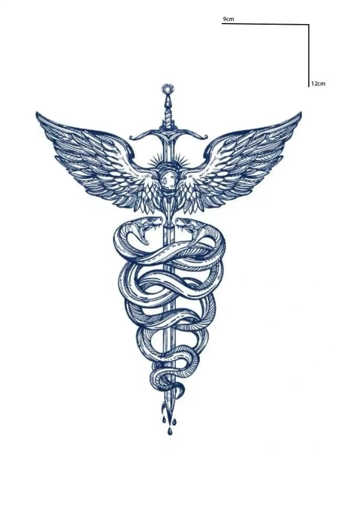 Kılıç Ve Kanat Figürlü 12 Saat Sonra Kararan Geçici Mini Dövme Tattoo