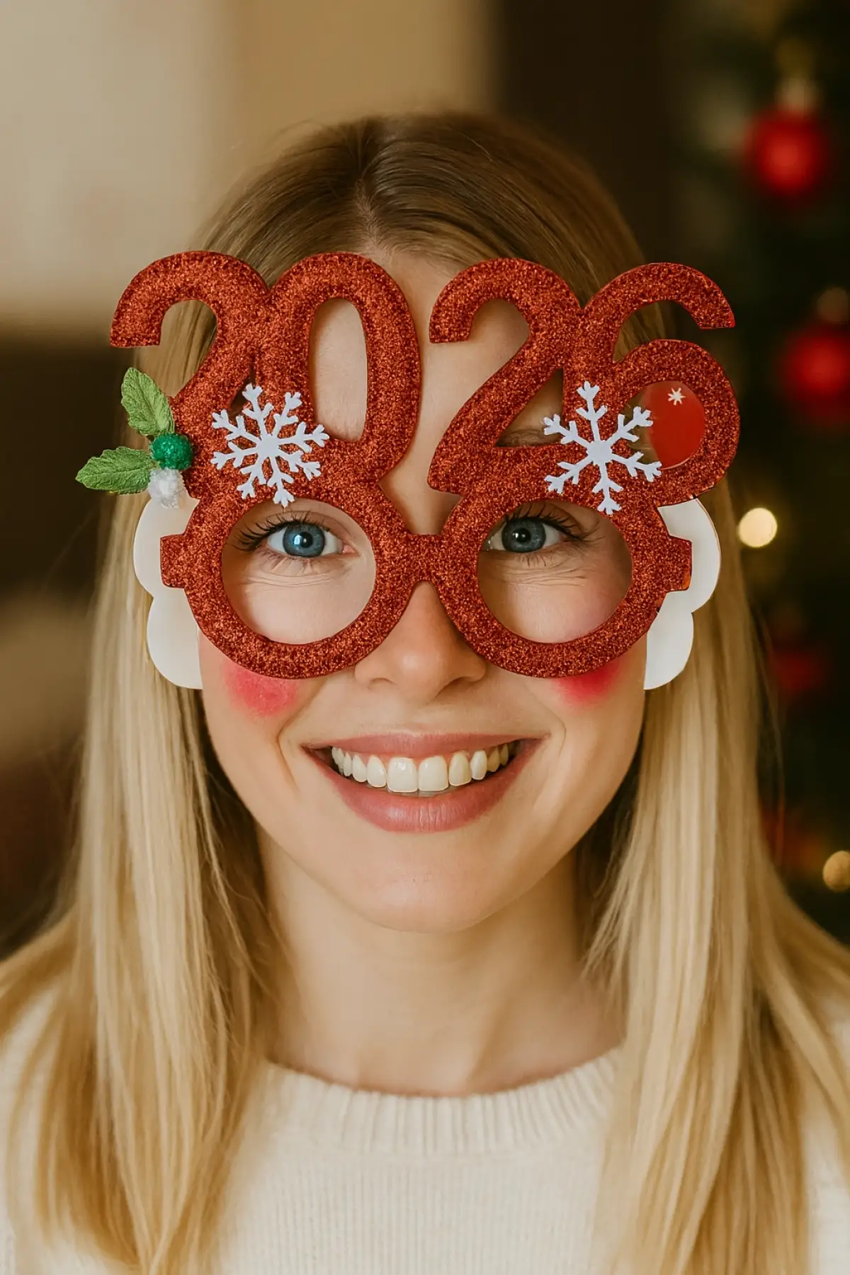 Kırmızı Renk 2026 Yılbaşı Temalı Gözlük