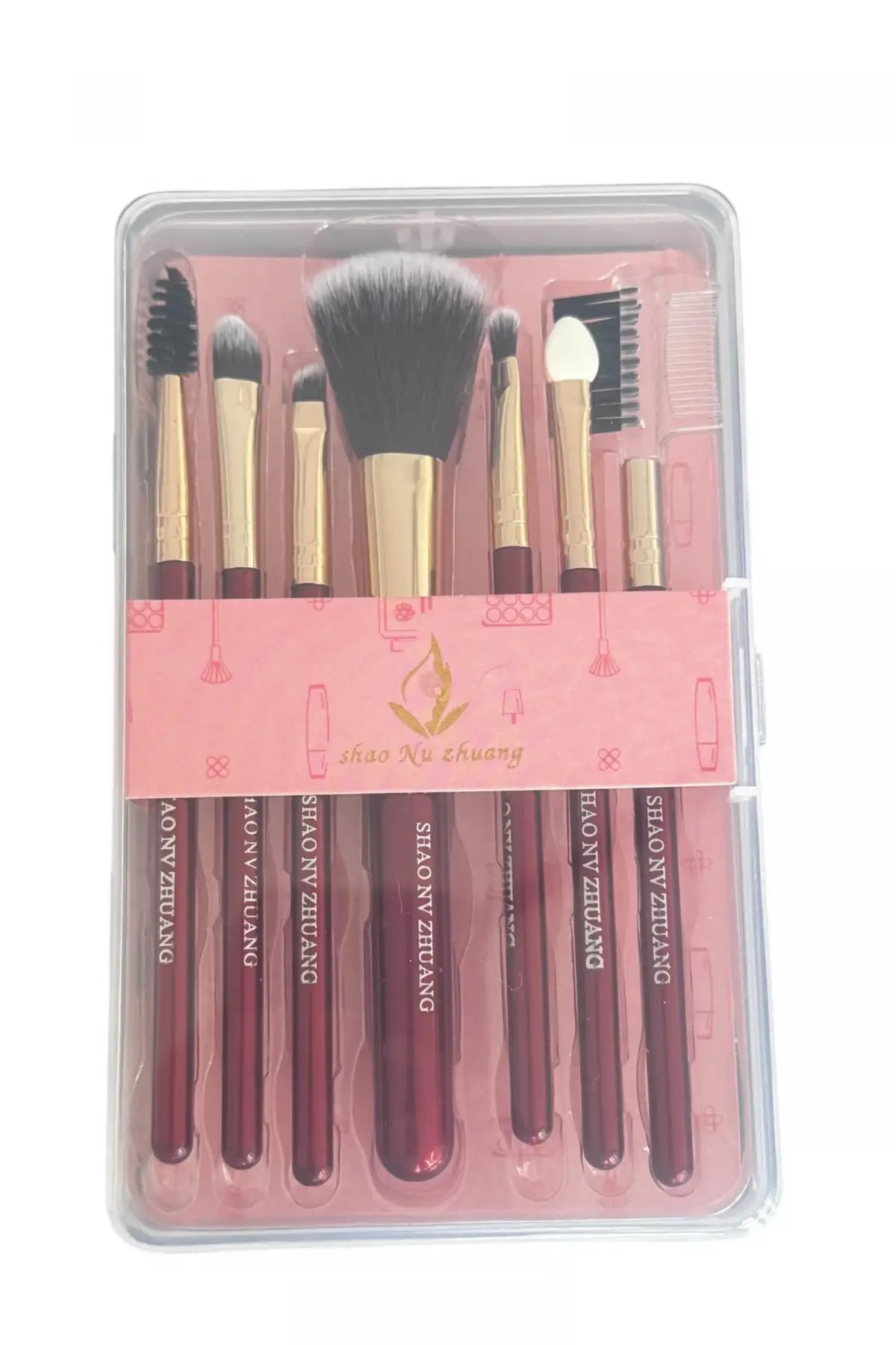 Kırmızı Renk 7li Makyaj Fırçası Set