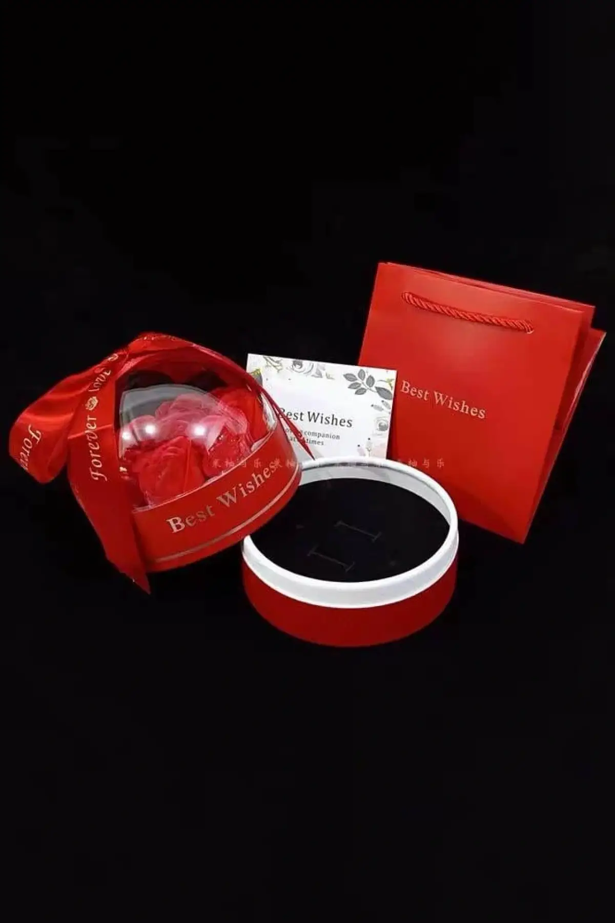 Kırmızı Renk Fanus İçinde Gül Takı Organizerli Hediye Kutusu