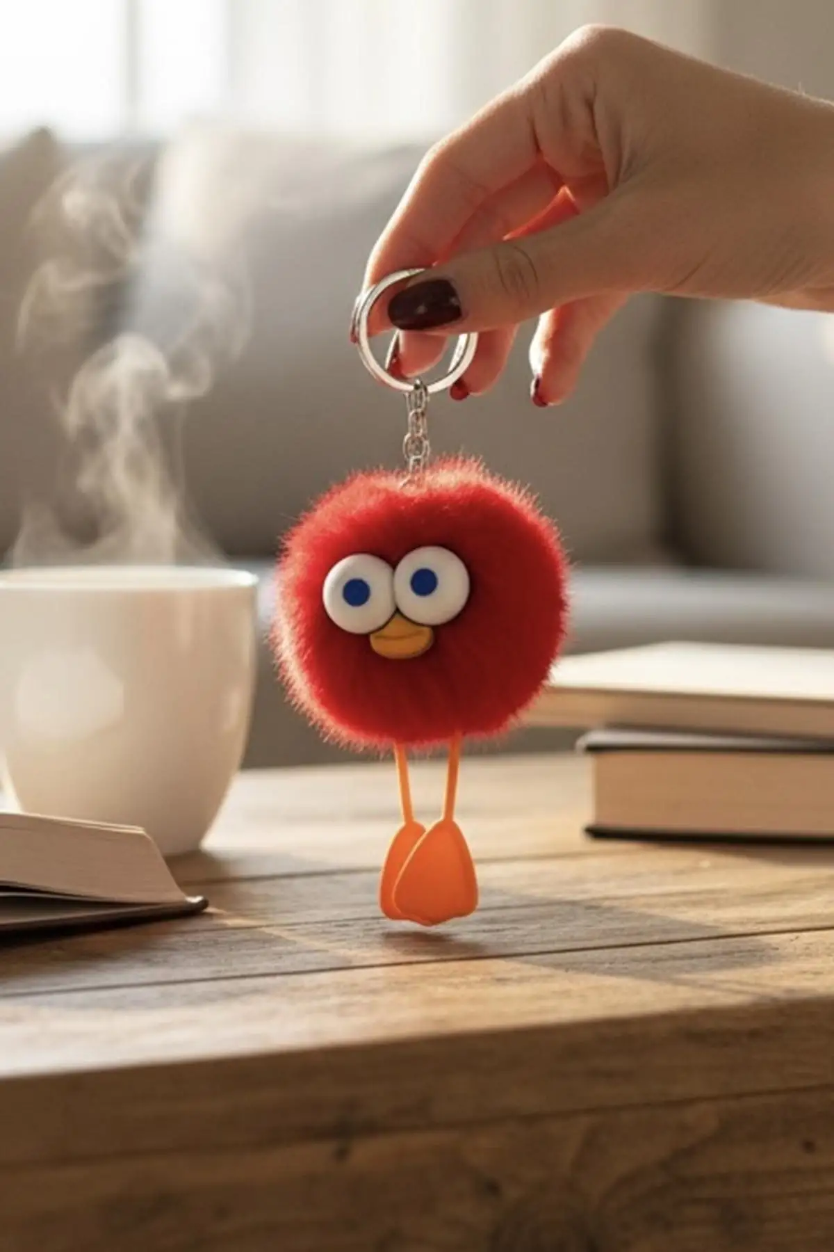 Kırmızı Renk Peluş Canavar Figürlü Anahtarlık