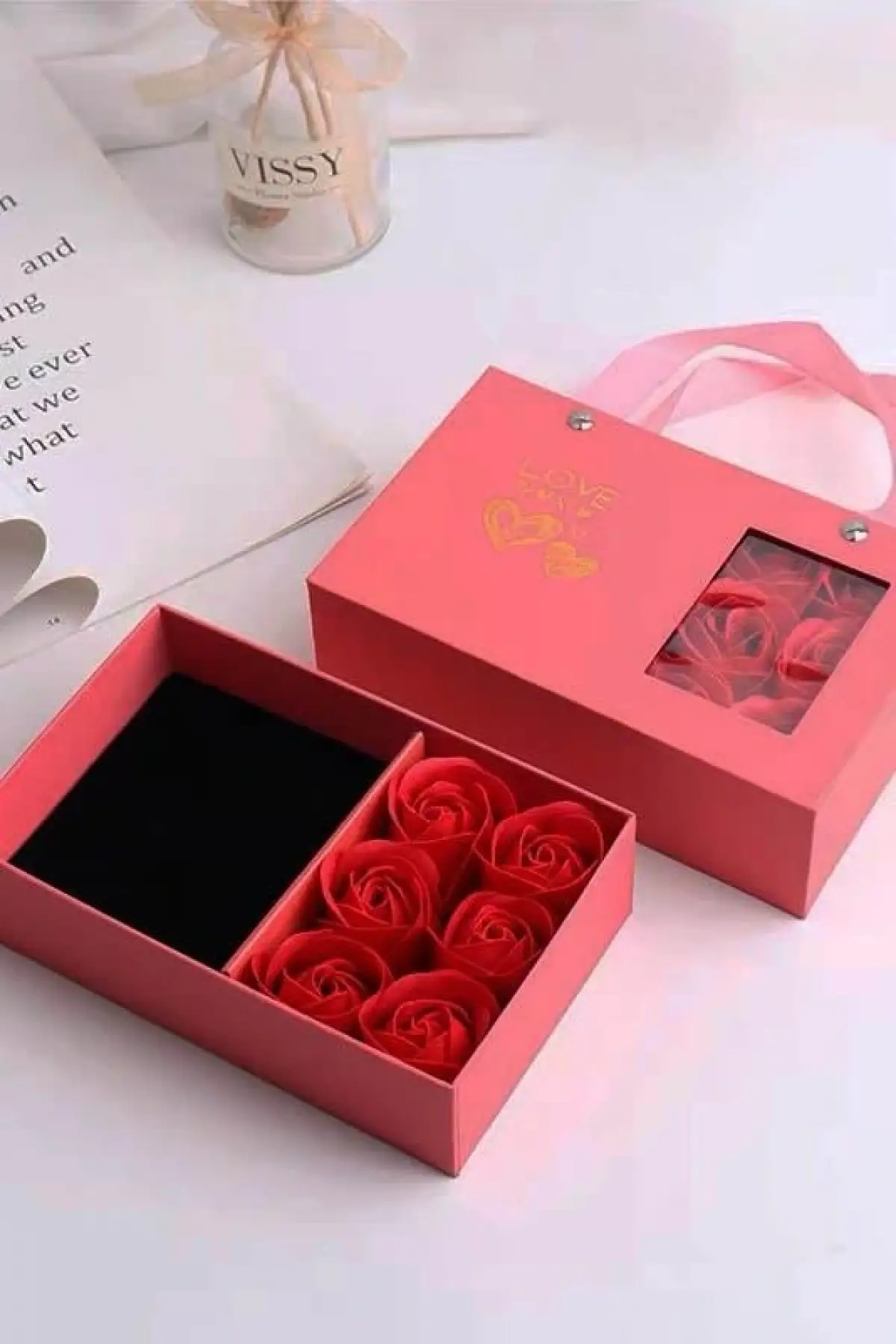 Kırmızı Renk Sonsuz Güllü Takı Organizerli Hediye Kutusu