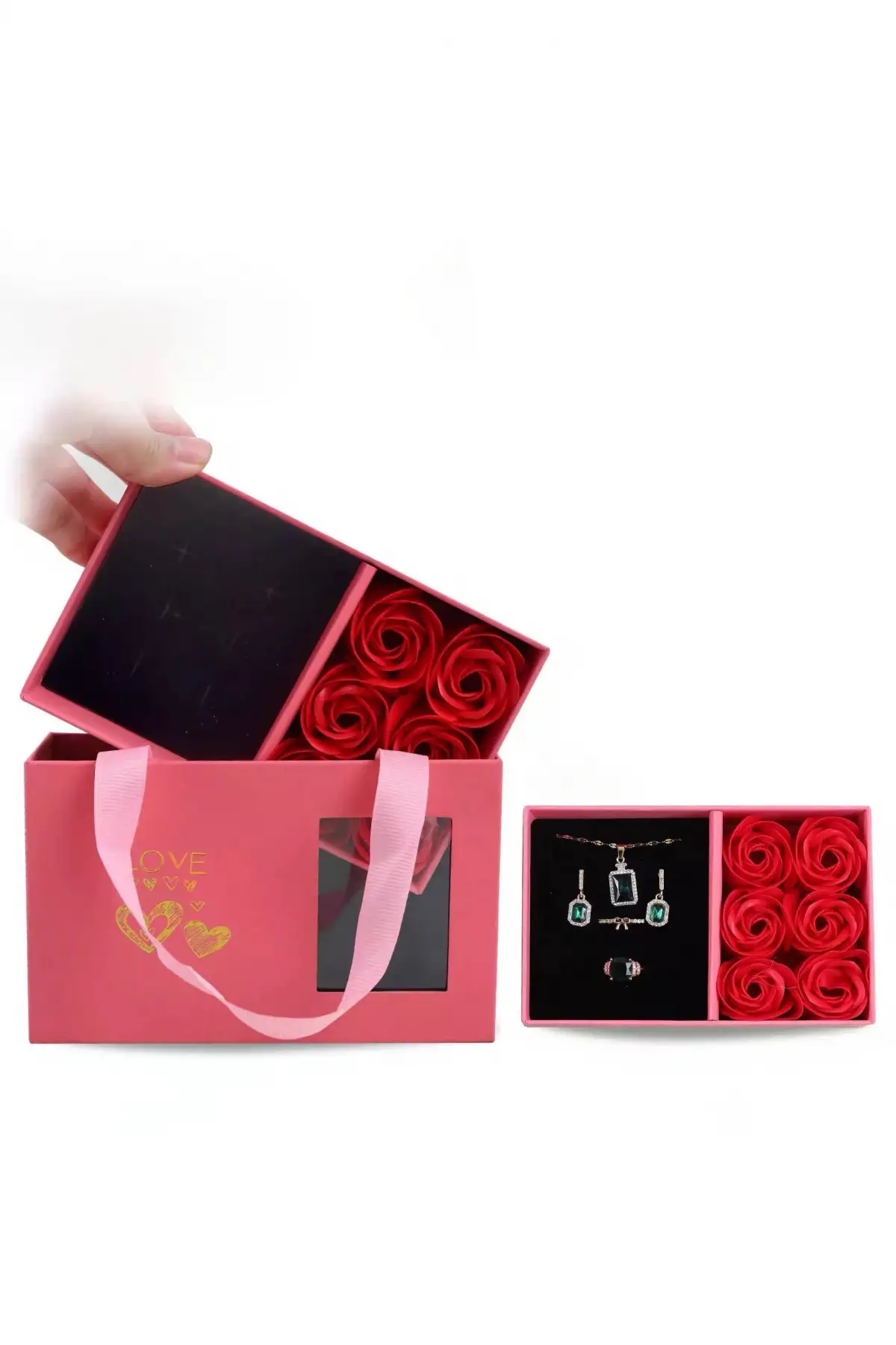 Kırmızı Renk Sonsuz Güllü Takı Organizerli Hediye Kutusu