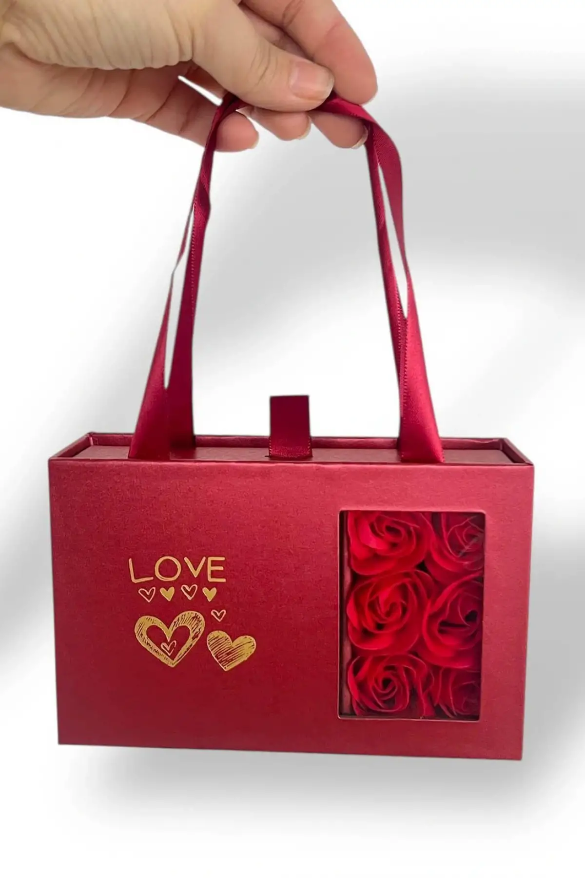 Kırmızı Renk Sonsuz Güllü Takı Organizerli Hediye Kutusu