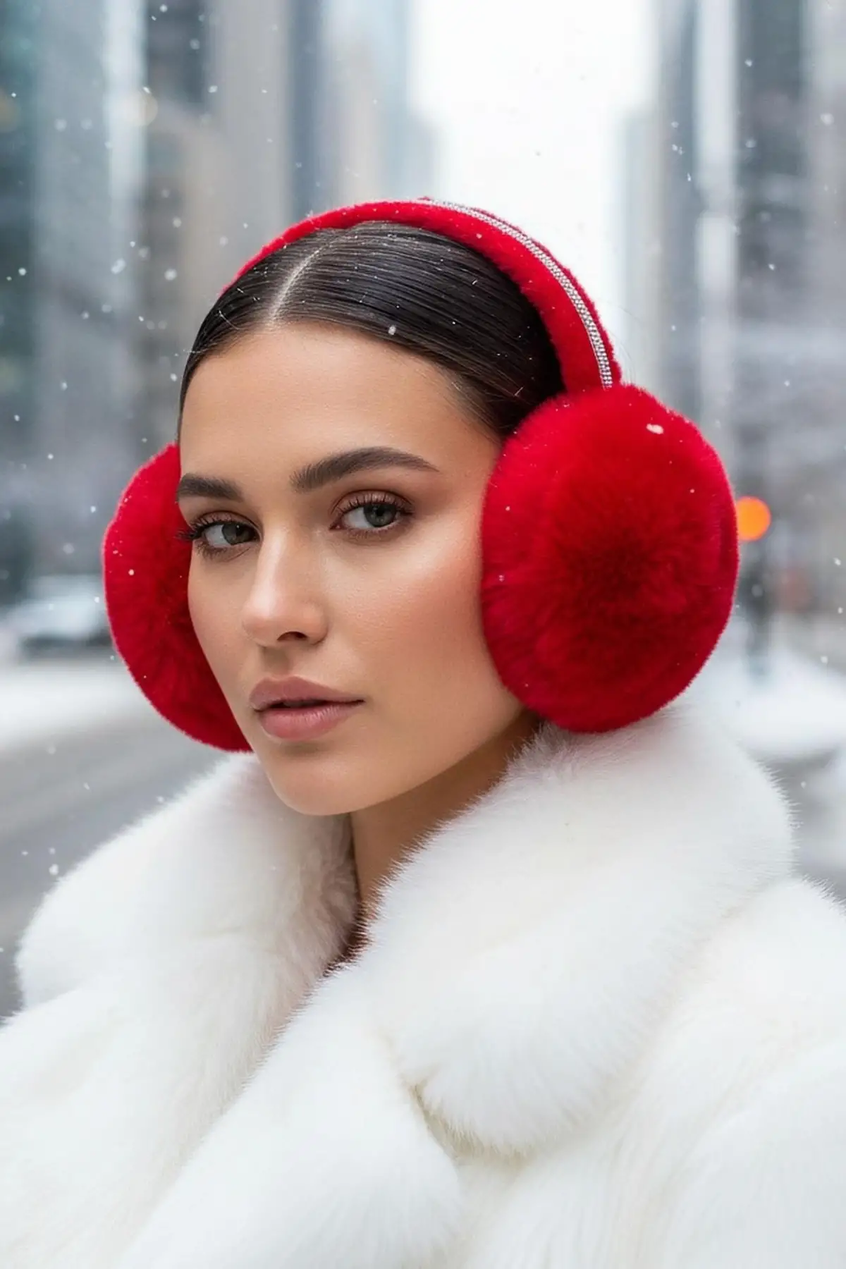 Kırmızı Renk Taş Detaylı Peluş Kulaklık