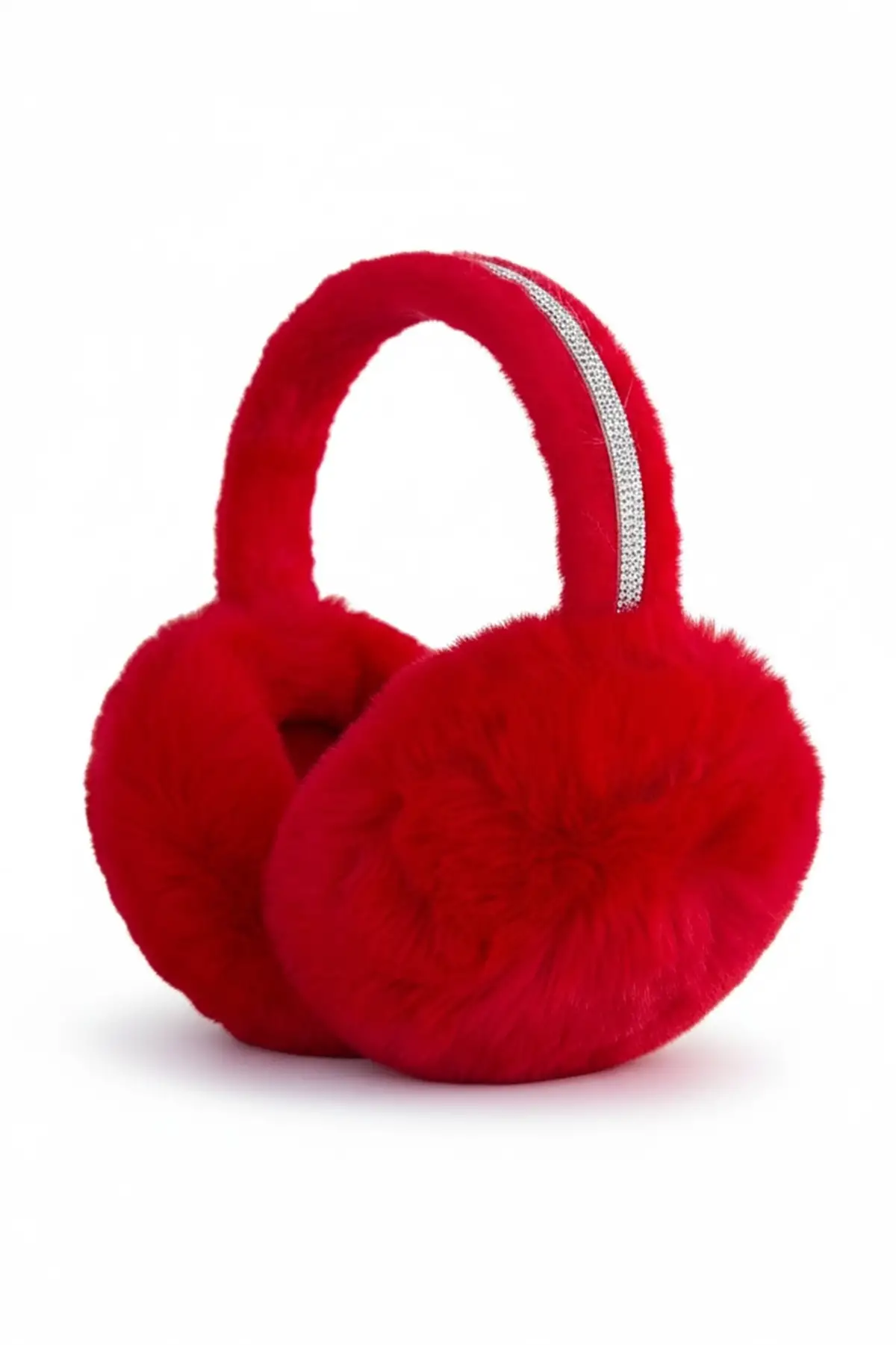 Kırmızı Renk Taş Detaylı Peluş Kulaklık