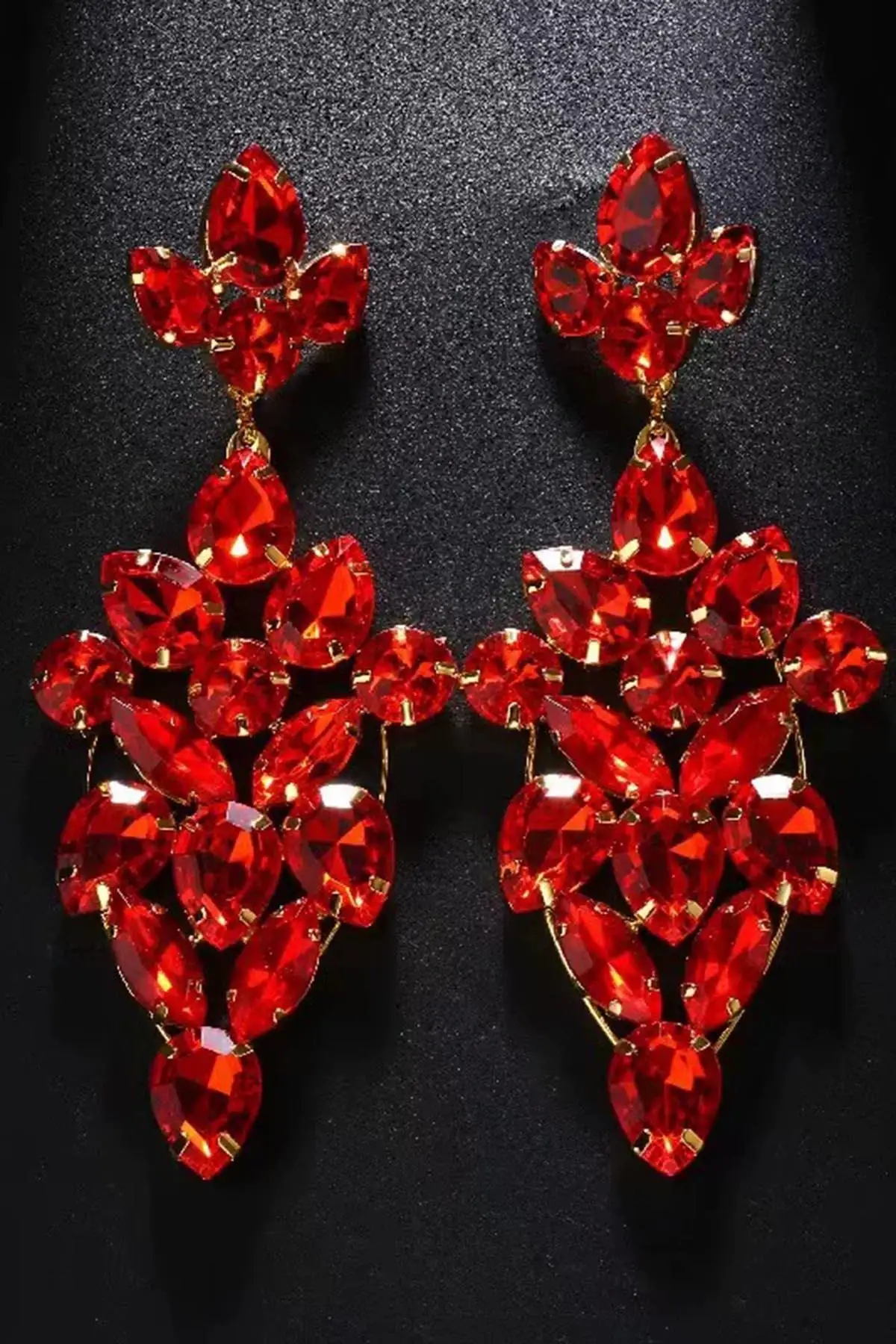 Kırmızı Renk Taşlı Abiye Küpe (Çift) Kına/Gelin Küpe