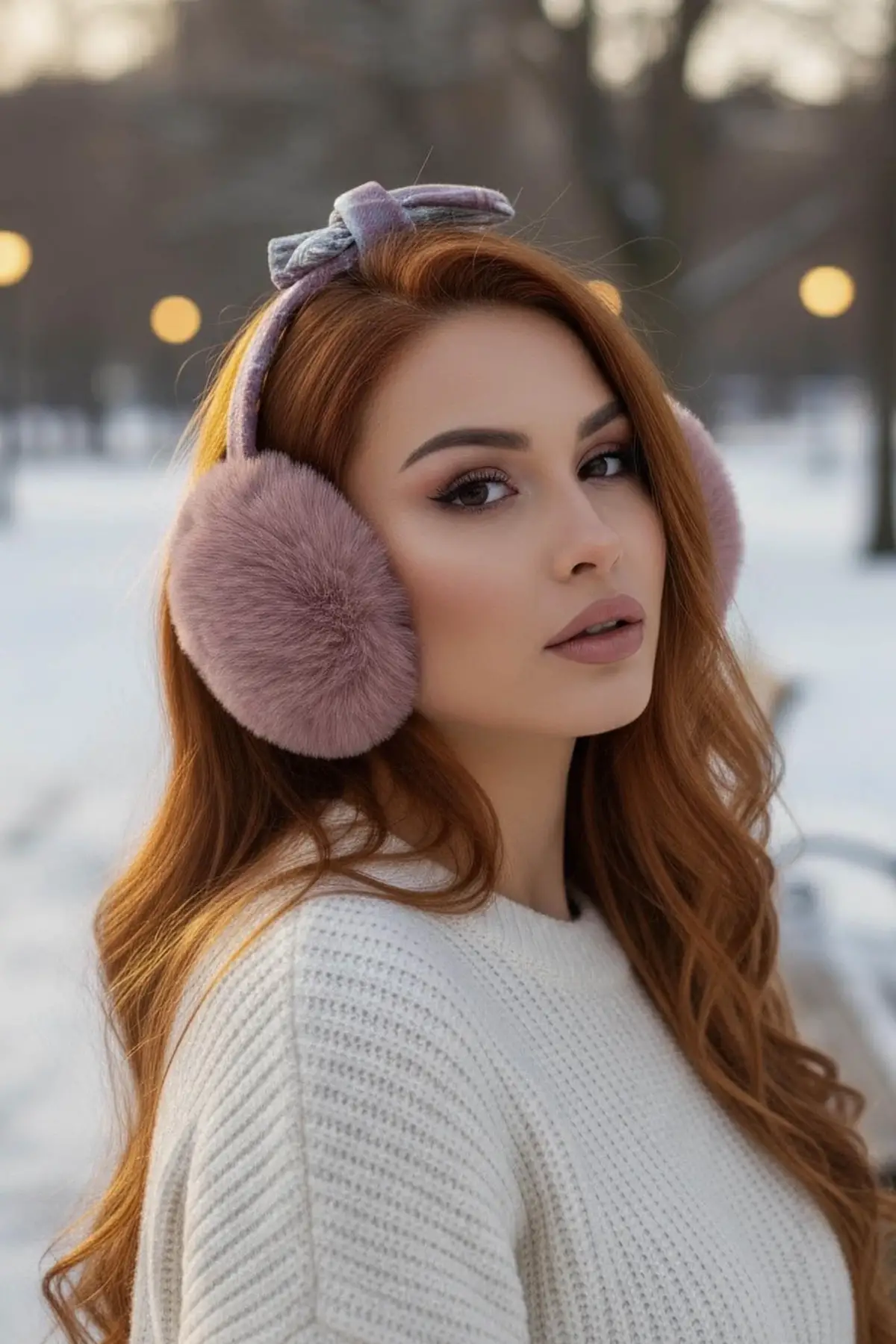 Koyu Pembe Renk Ekose Desenli Peluş Kulaklık